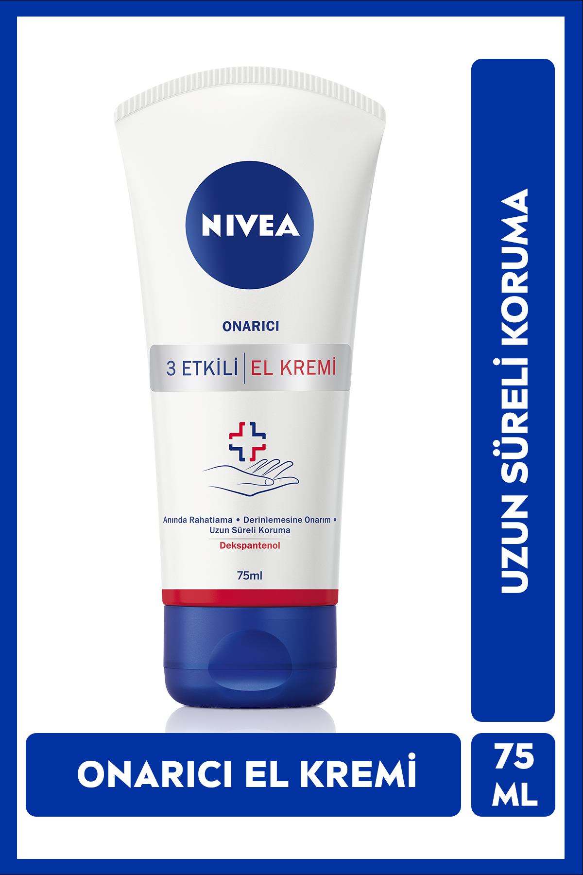 NIVEA 3 Etkili Onarıcı ve Koruyucu El Bakım Kremi 75ml, Nemlendirici, Anında Rahatlatıcı, Dekspantenol
