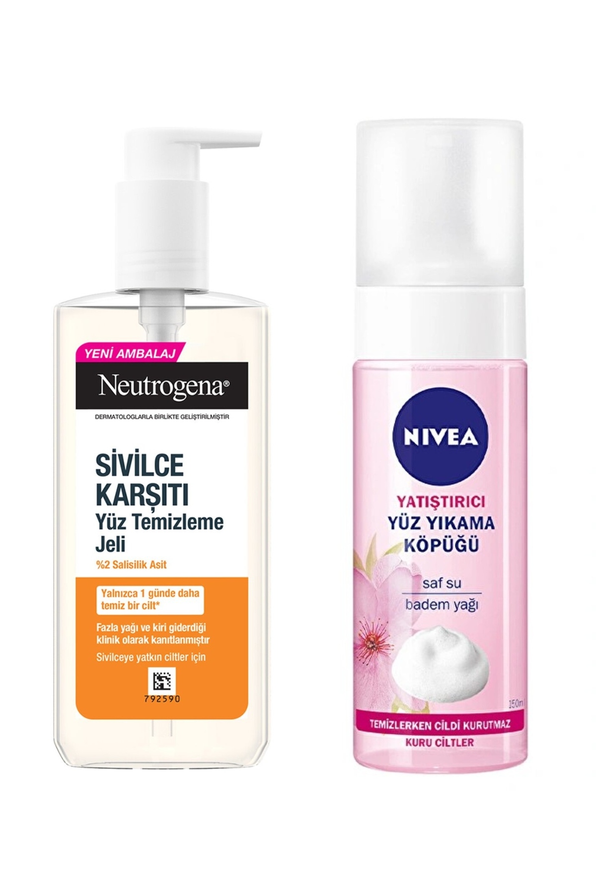 Neutrogena Sivilce Karşıtı Yüz Temizleme Jeli+ Nivea Yatıştırıcı Yüz Yıkama Köpüğü Badem Yağı