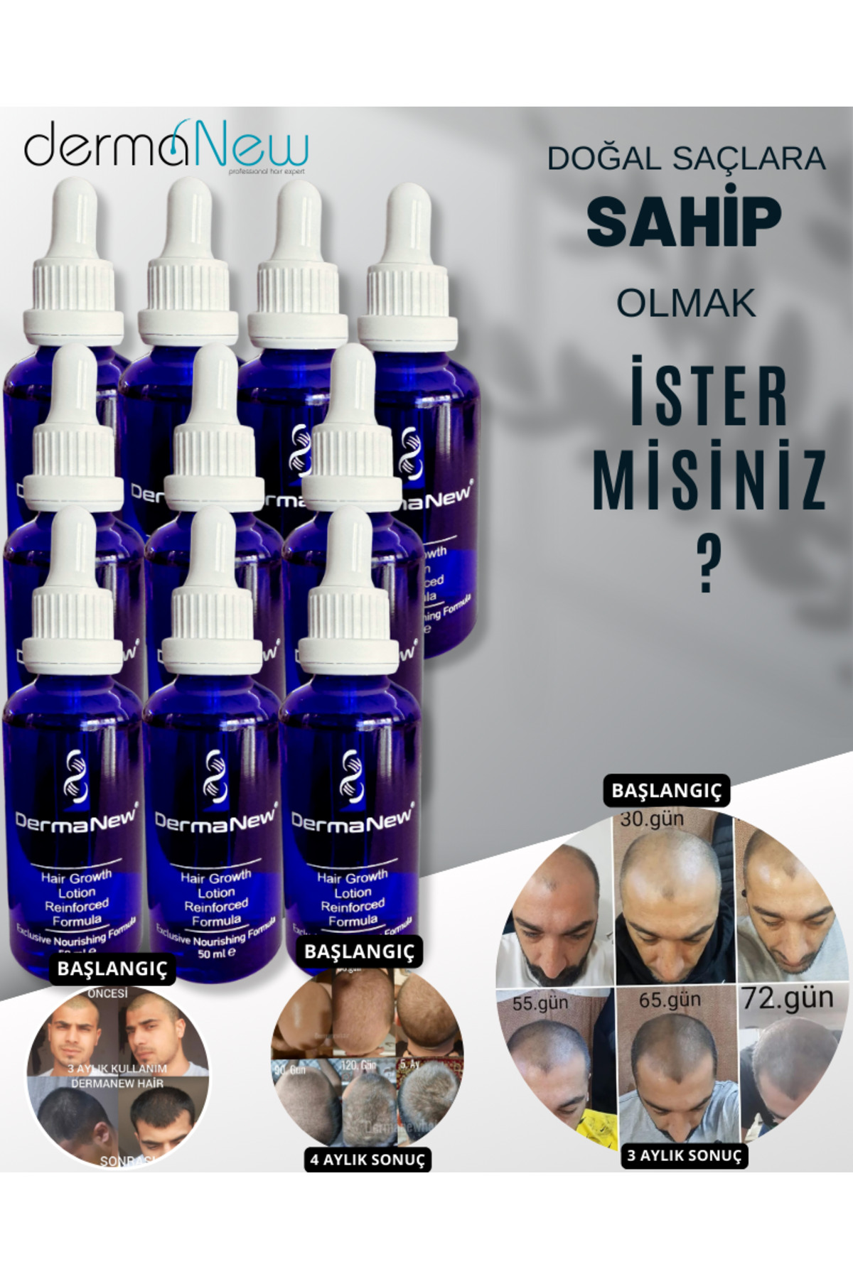 dermanew hair Saç Gğrleştirici Serum - Sac Bakım Yağı - Saç Uzatıcı Losyon - Sac Serumu - / 10x50ml