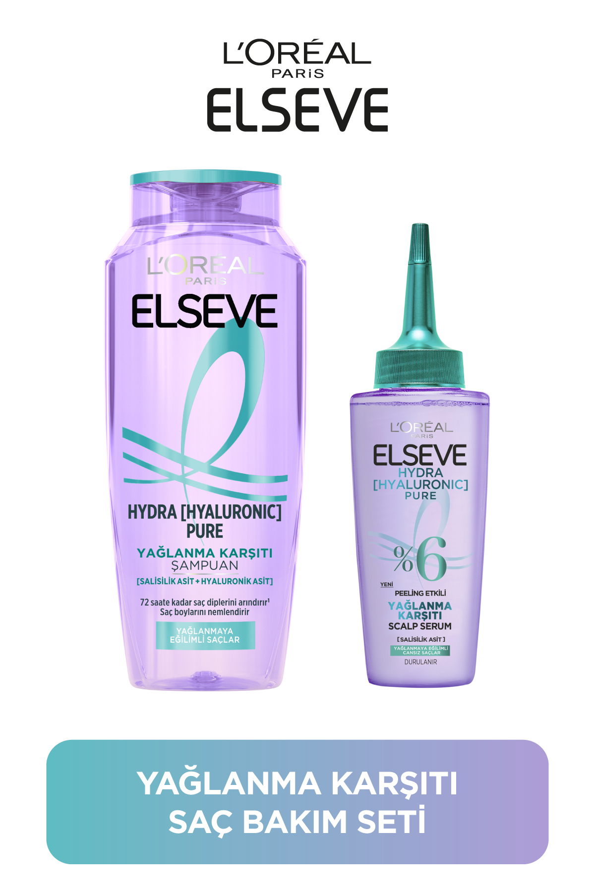 ELSEVE Hydra Pure Salisilik Asit içeren Yağlanma Karşıtı Nemlendirici Şampuan + Saç Derisi Serum Seti