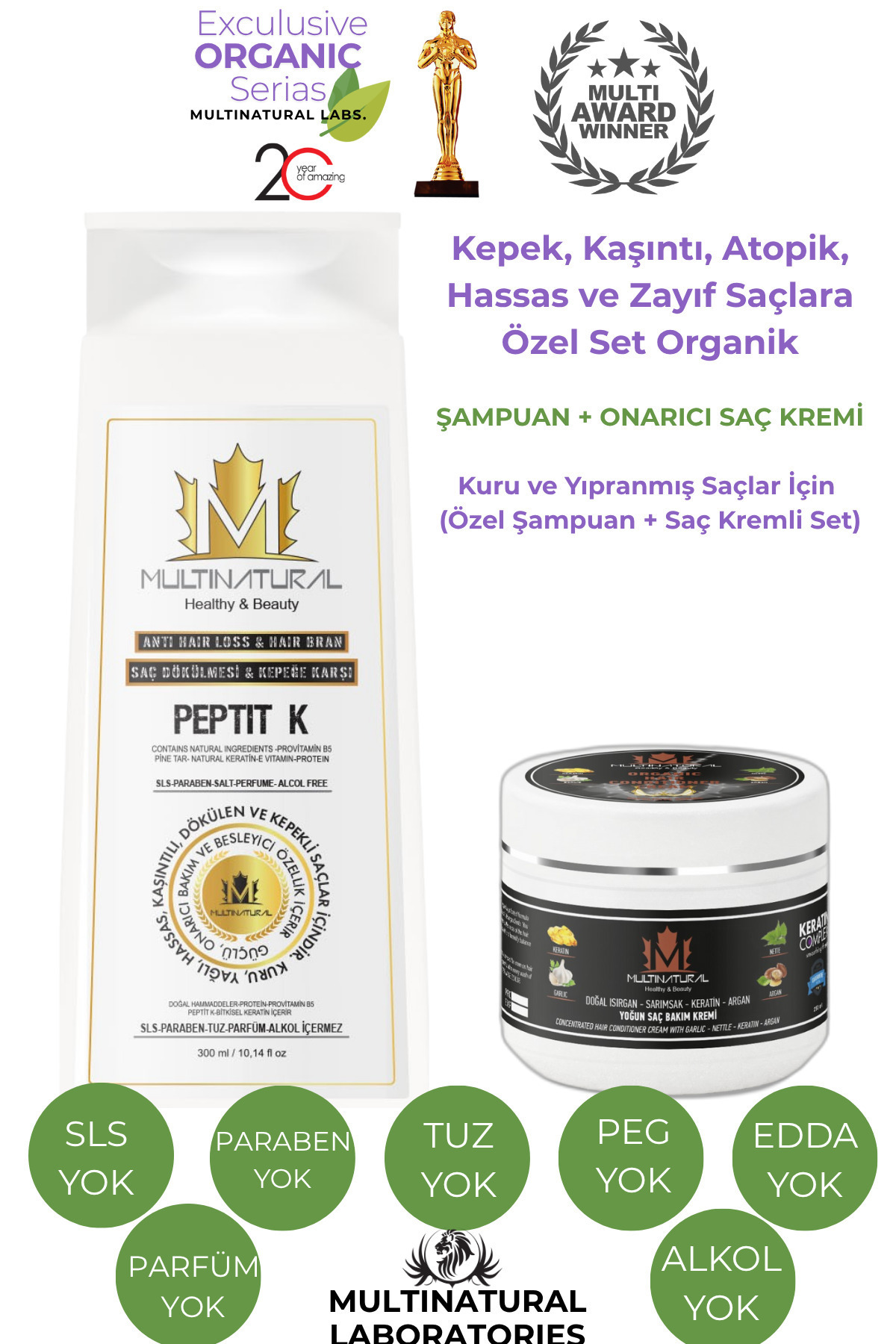 multinatural Kepek Şampuan, Saç Dökülmesi ,egzamans Şampuan Ultra Keratin Onarıcı Saç Maskesi -ns Serisi