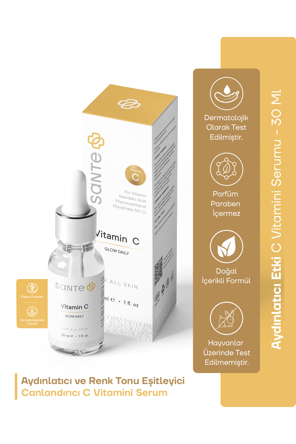 SantePlus Aydınlatıcı Ve Renk Tonu Eşitleyici Ferulic Acid Içeren %20 C Vitamini Serum 30 ml