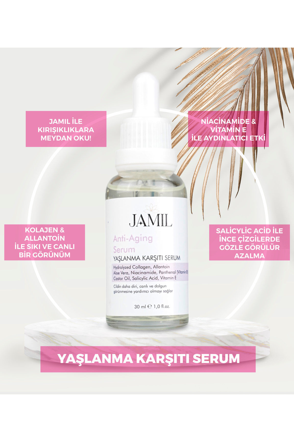 Jamil kozmetik Yaşlanma Karşıtı Yüz Serumu 30 ml – Kolajen Destekli Ince Çizgi Ve Kırışıklık Azaltıcı Bakım Serumu