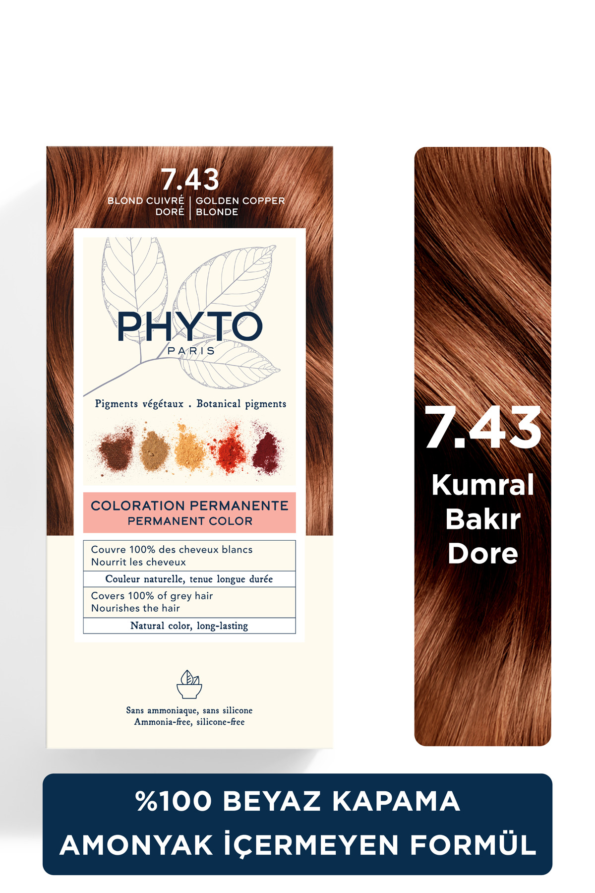 Phyto Color Amonyaksız Kalıcı Doğal Içerikli Bitkisel Saç Boyası 7.43 Kumral Bakır Dore