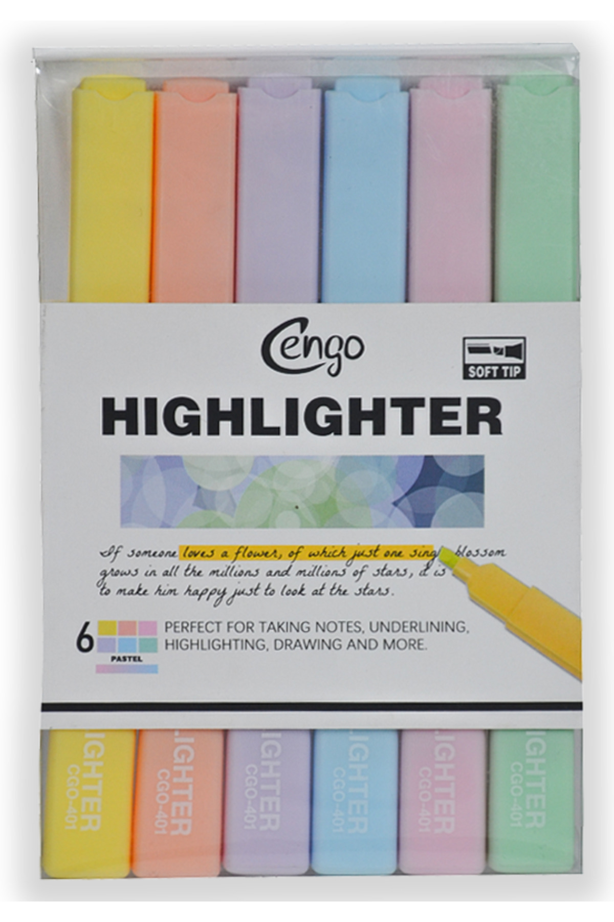 Cengo Kare Tipi Highlighter Fosforlu Kalem Pastel Renkler 6lı Set CGO401