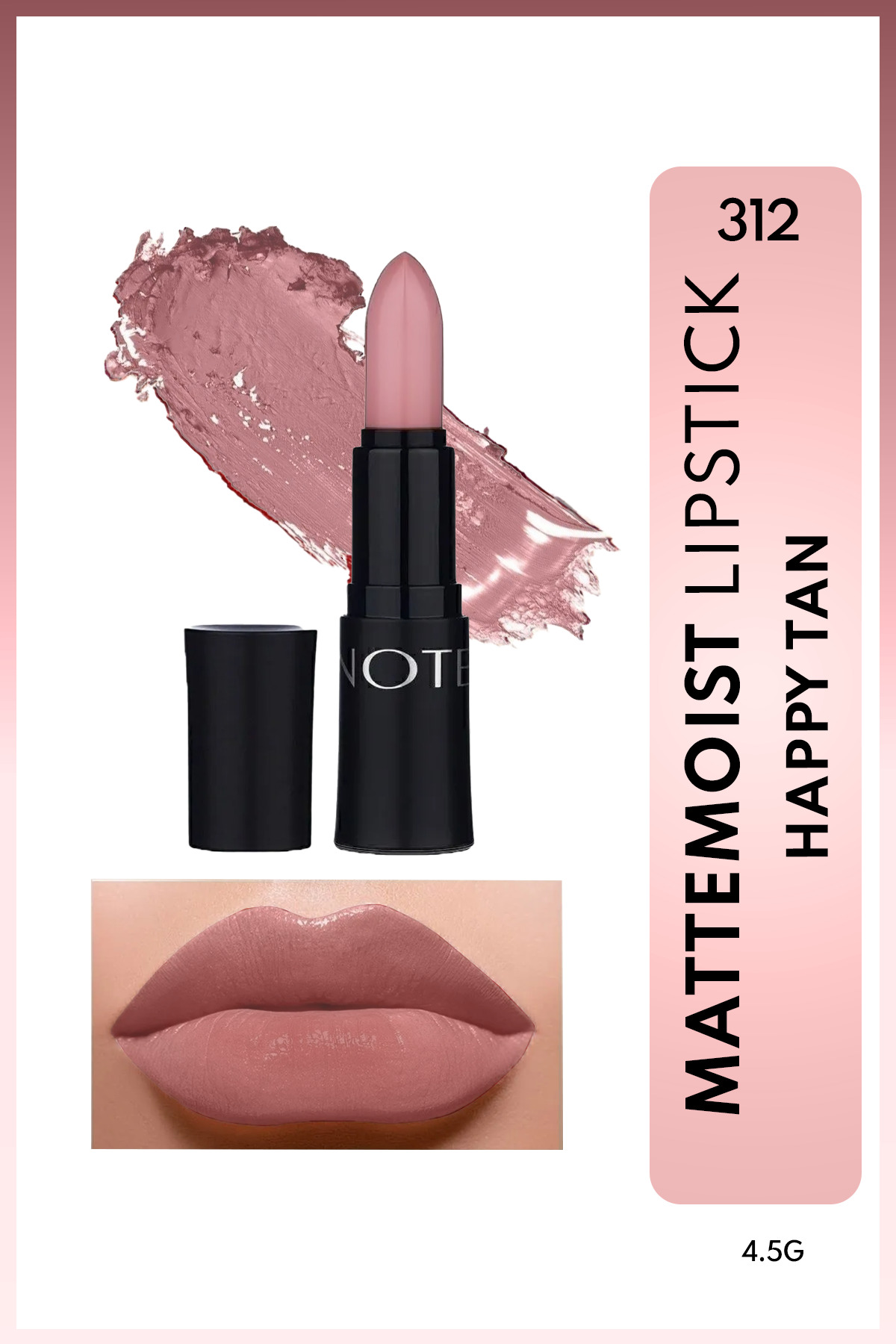 NOTE Mattemoist Lipstick Mat Bitişli Ruj 312 Happy Tan - Nude