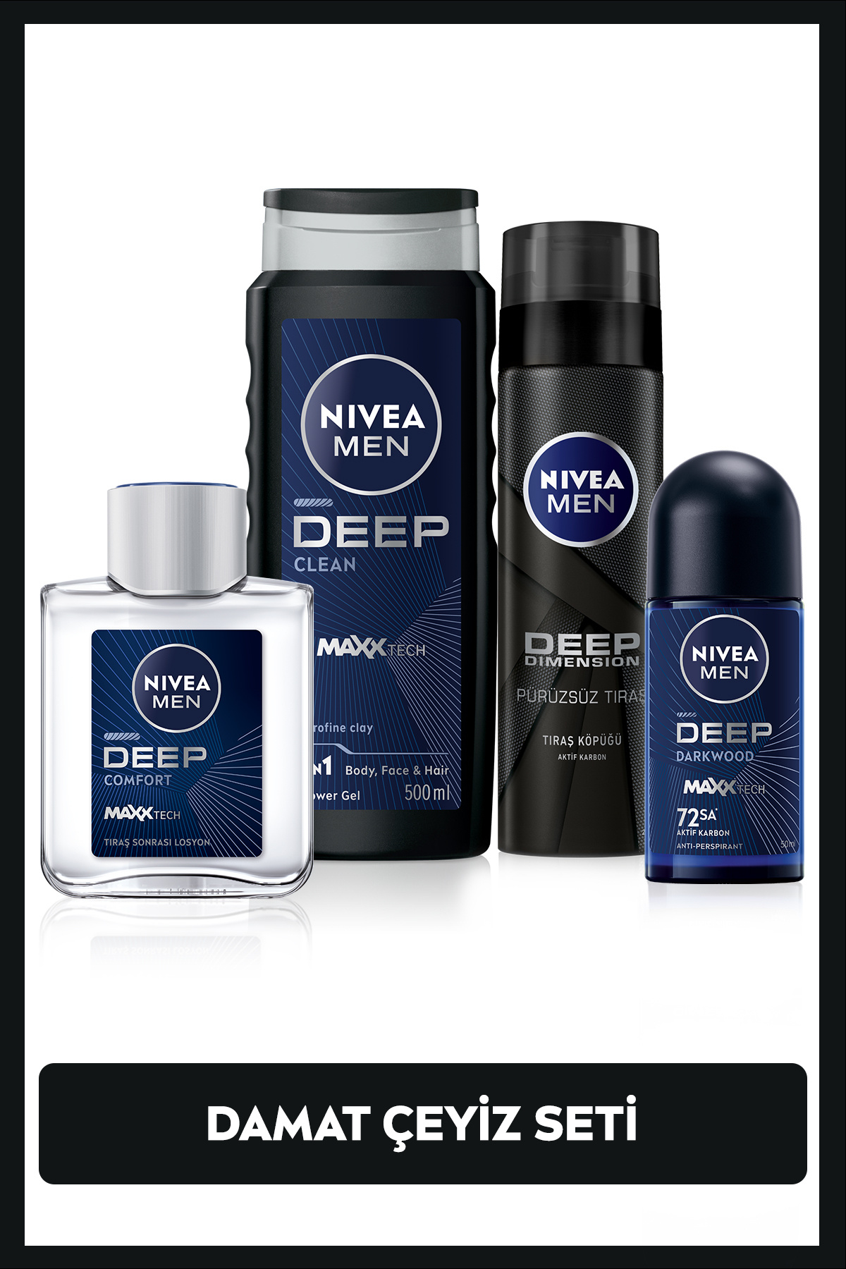 NIVEA MEN Erkek Bakım Damat Çeyiz Seti, Duş Jeli, Roll-on Deodorant, Tıraş Köpüğü ve Nemlendirici Losyon