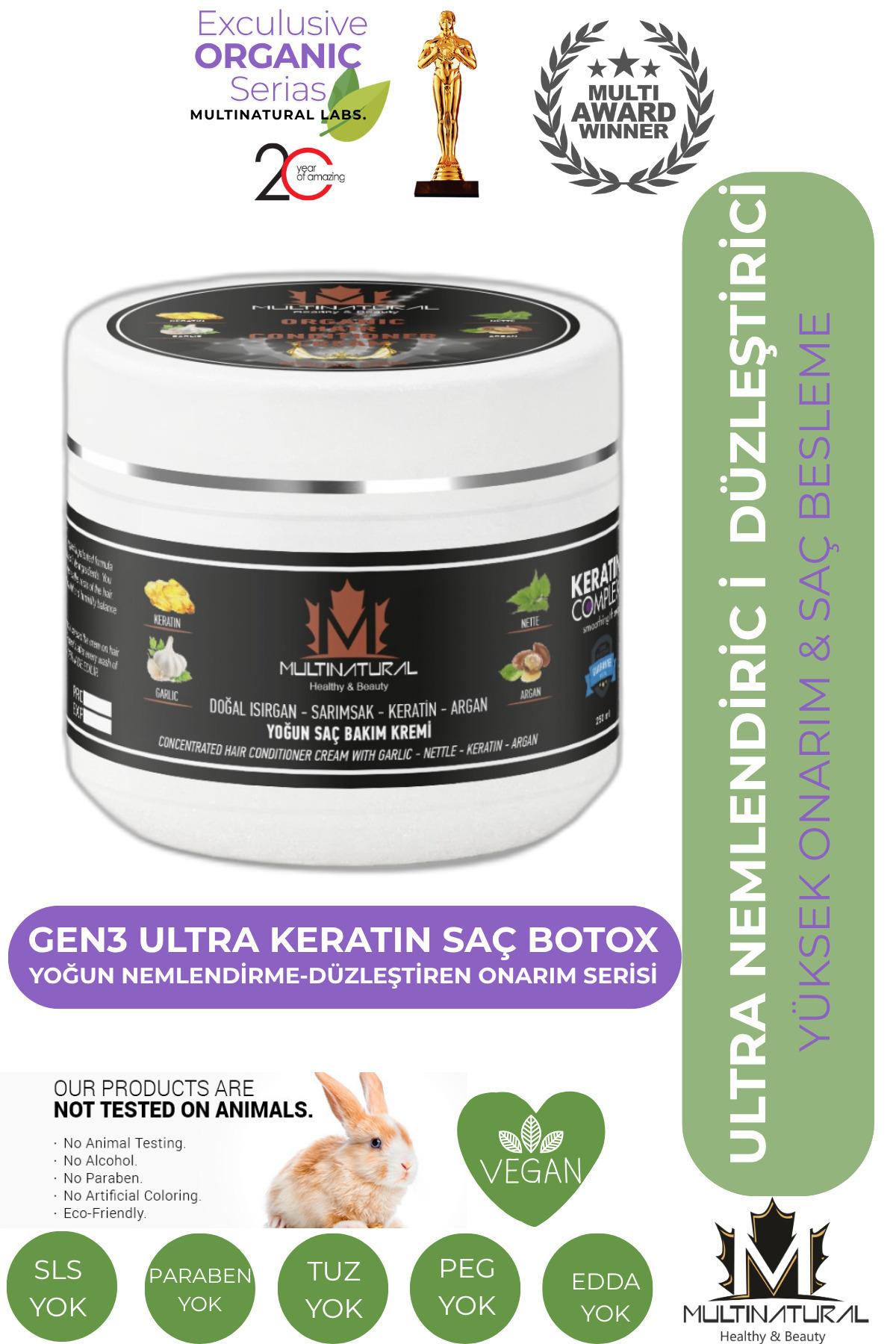 multinatural Organik Besleyici Uzatıcı Onarıcı 4 Mucize İçerik +Keratin Botoks Etkili Yoğun Saç Bakım Maskesi
