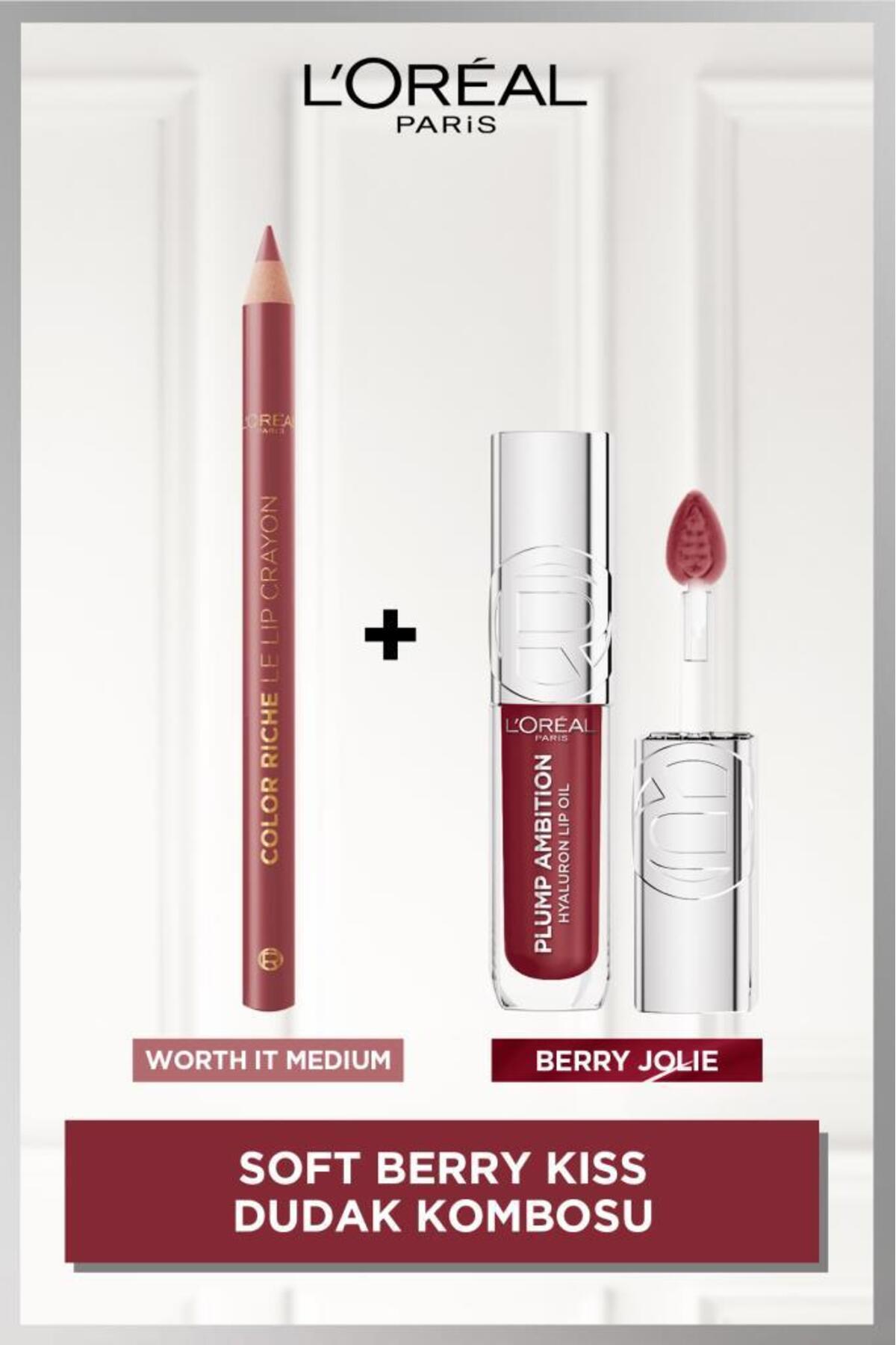L'Oreal Paris Soft Berry Kiss Lips Dudak Kombosu Color Riche Dudak Kalemi 635+Plump Ambition Dudak Parlatıcısı 490
