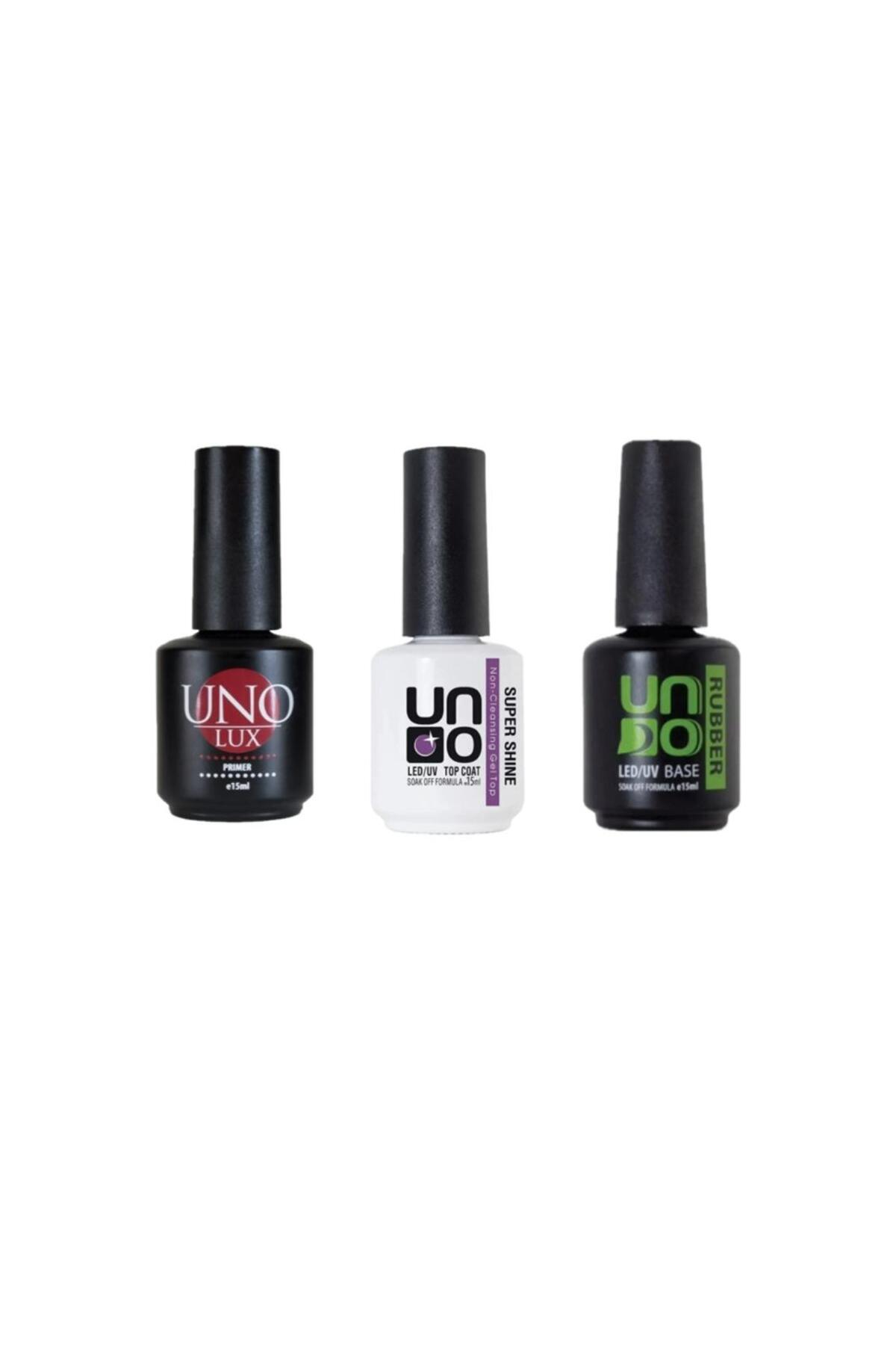 OLLA KOZMETİK Uno rubber base coat 15 ml+Uno Super shine 15 ml+UNO Lux Primer 15 Ml
