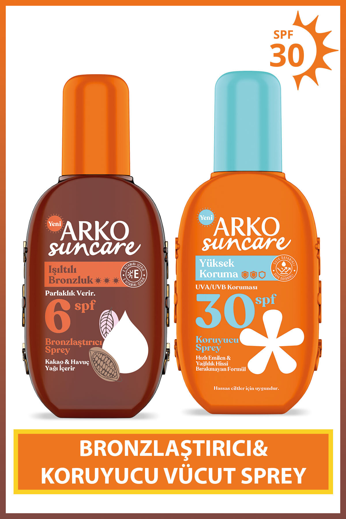 ARKO Suncare Spf6 Bronzlaştırıcı Yağ 220ml & Spf30 Yüksek Korumalı Vücut Güneş Spreyi 200ml Yaz Seti