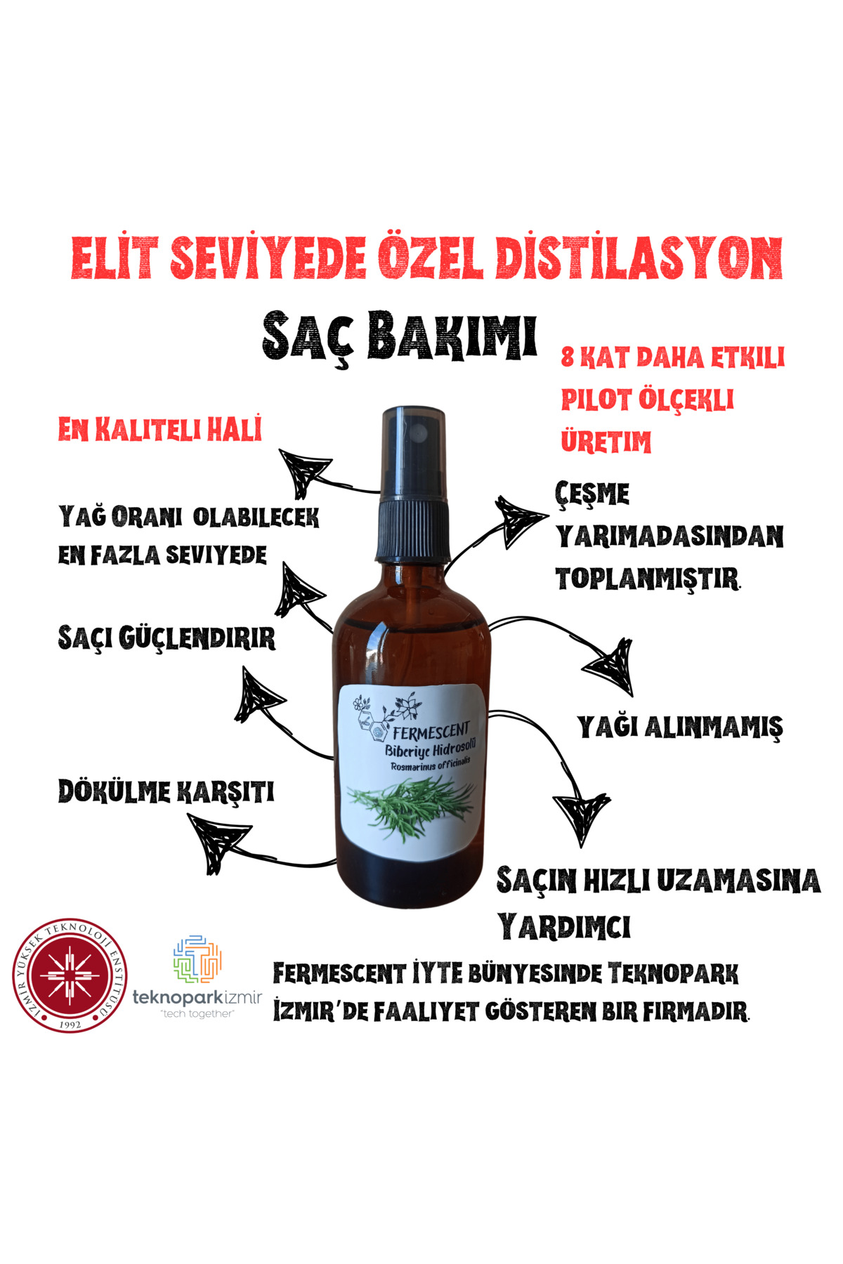 Fermescent Biberiye Suyu Mayası Hidrosolü %100 Doğal Saç Bakım Toniği Dökülme Karşıtı Rosemary 100 ml
