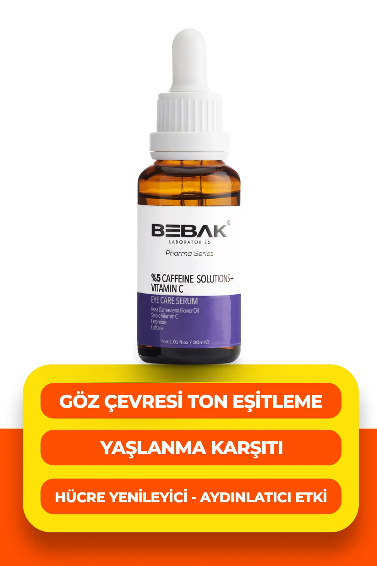 Bebak Pharma Kafein İçeren Göz Çevresi Bakım Serumu %5 Caffeine Solutions+Vitamin C Eye Care Serum 30ml