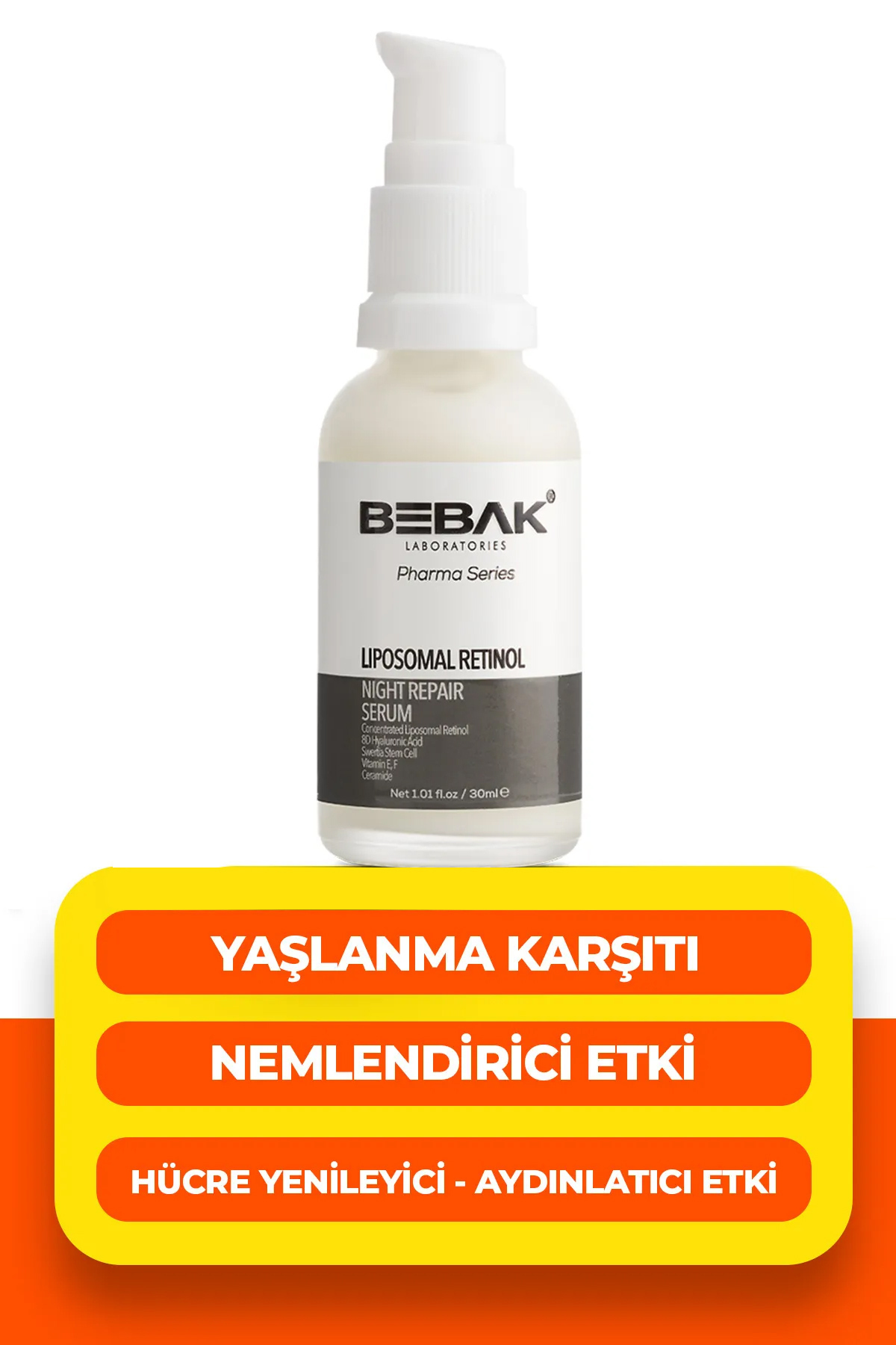 Bebak Pharma Yaşlanma Karşıtı, Kırışıklık Önleyici, Nemlendirici Liposomal Retinol Serumu 30ml