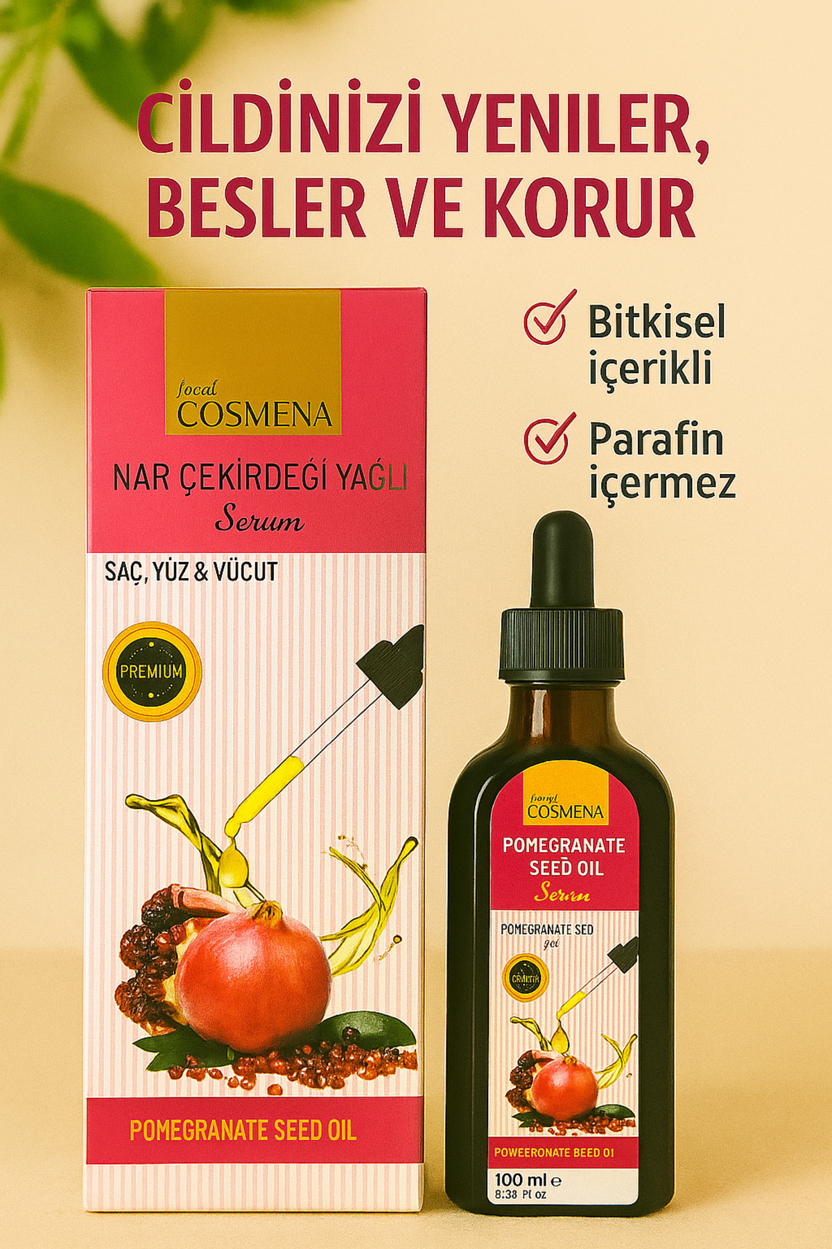 extal Cosmena Nar Çekirdeği Yağlı Saç ,Yüz Ve Vücut Serumu 100Ml