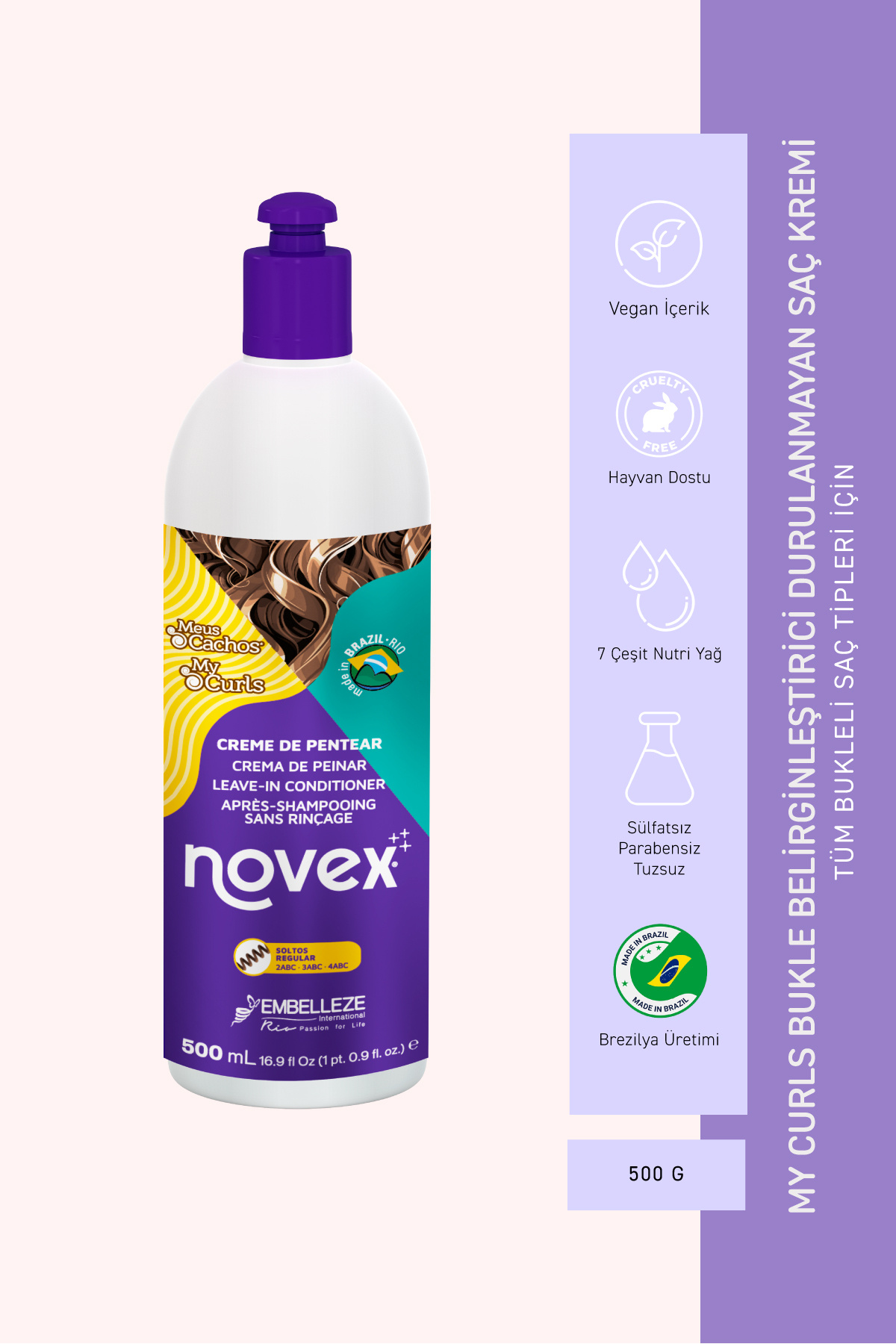 NOVEX My Curls Tüm Saç Tipleri Için Bukle Belirginleştirici Durulanmayan Saç Bakım Kremi 500g