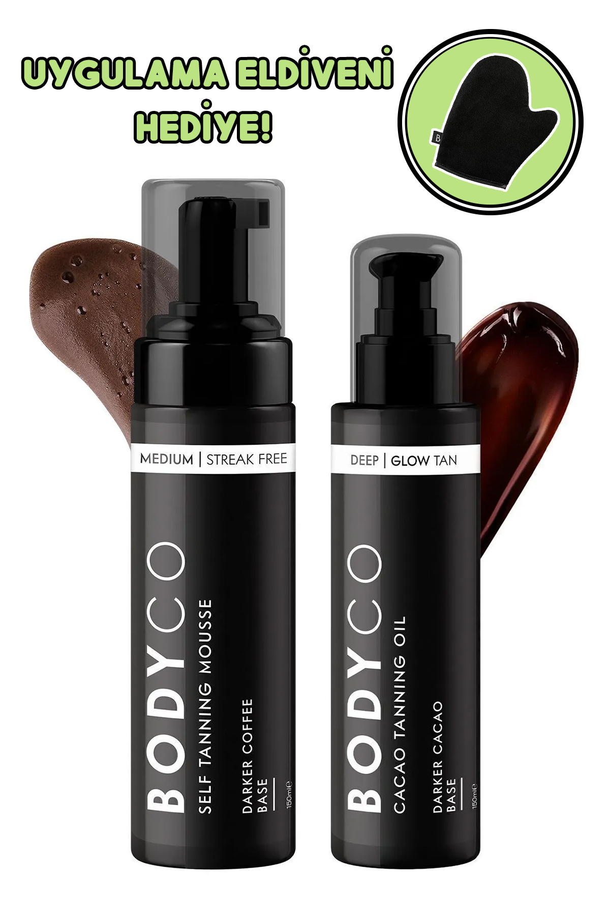 Bodyco Cacao Tanning Oil Yoğun Bronzlaştırıcı Kakao Yağı Self Tanning Mousse Bronz Köpük Eldiven