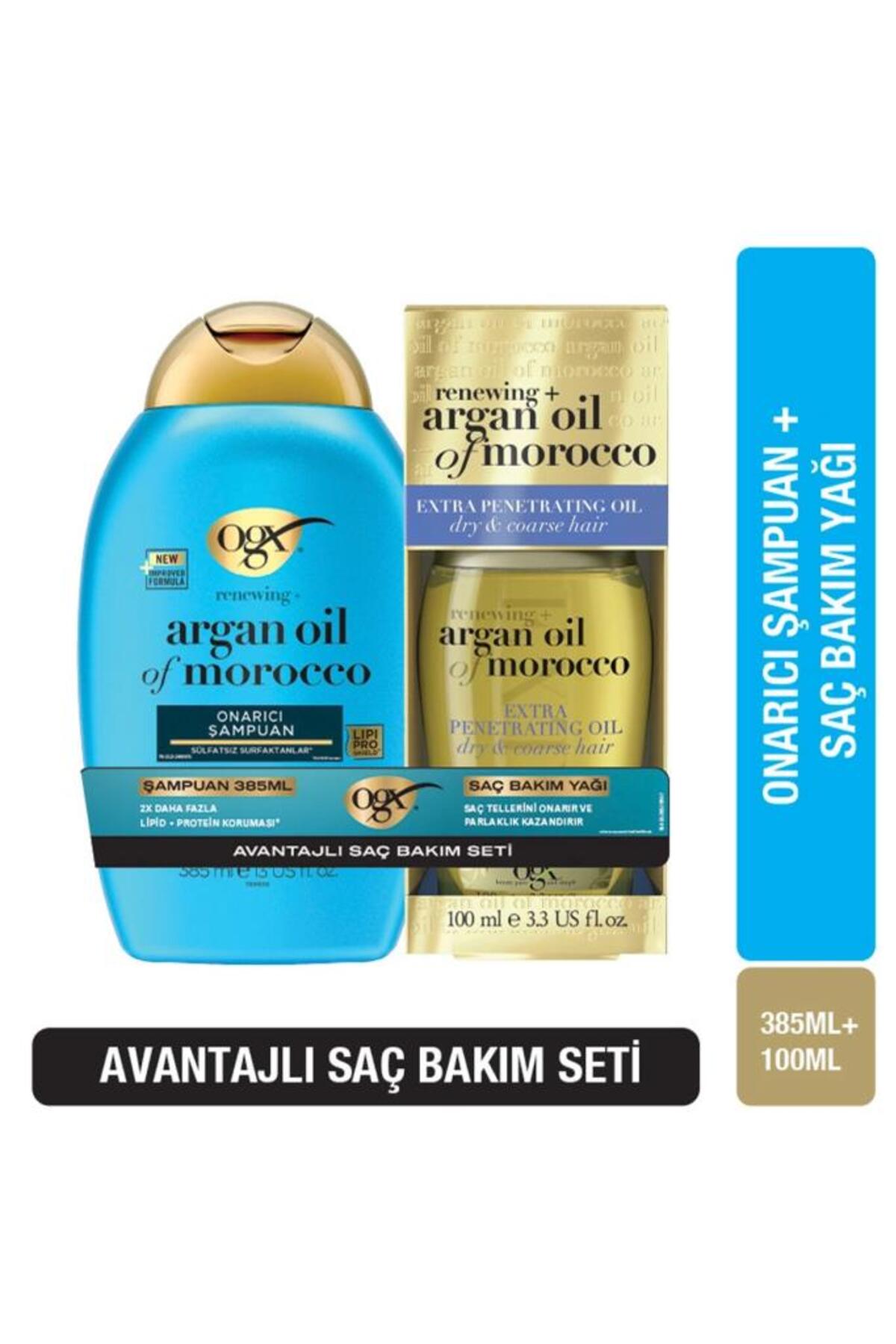 OGX Argan Oil of Morocco Şampuan 385 ml+Argan Saç Bakım Yağı 100 ml SET