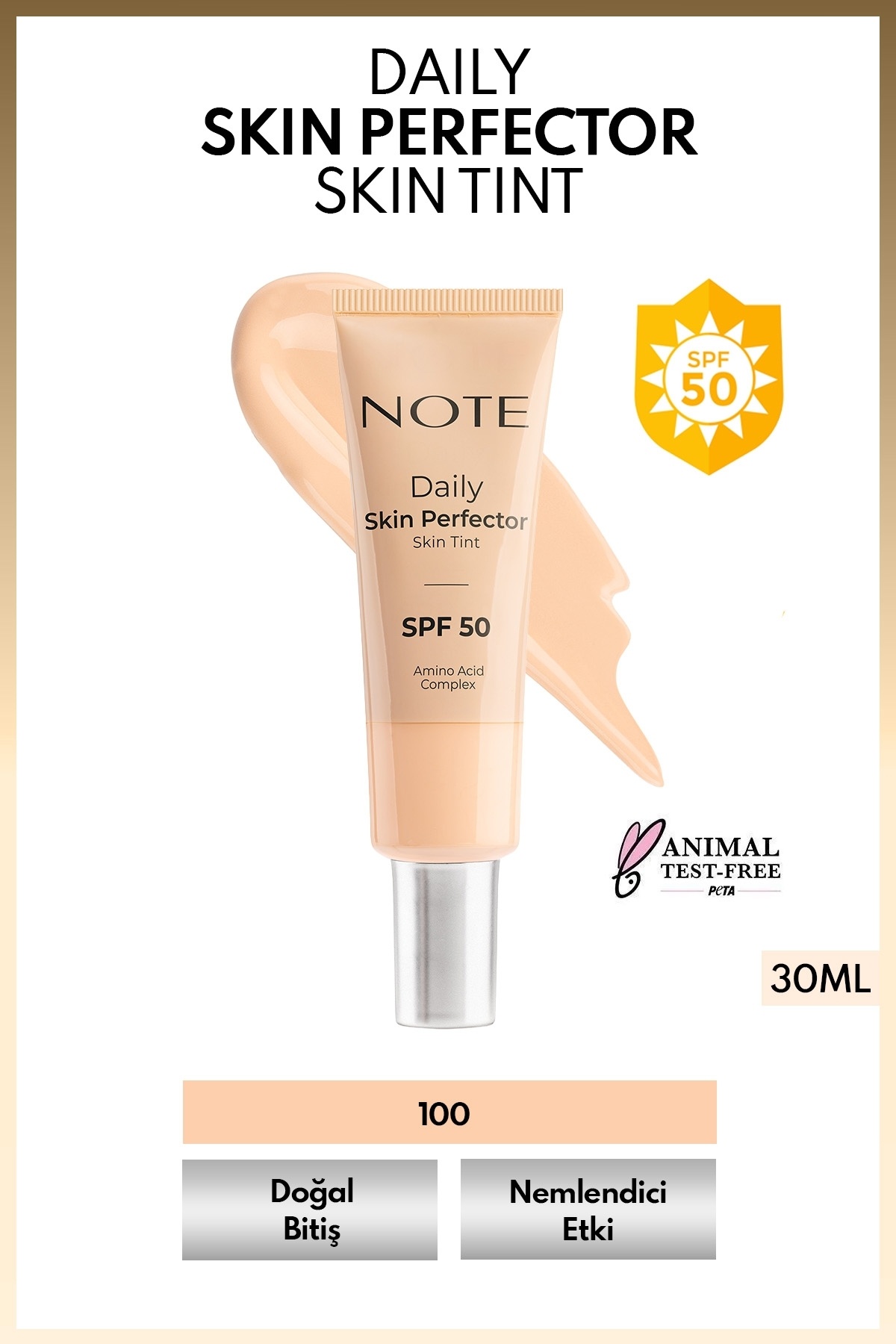 NOTE Daily Skin Perfector Skin Tint SPF 50 Ton Eşitleyici Doğal Bitişli Renkli Nemlendirici - 100