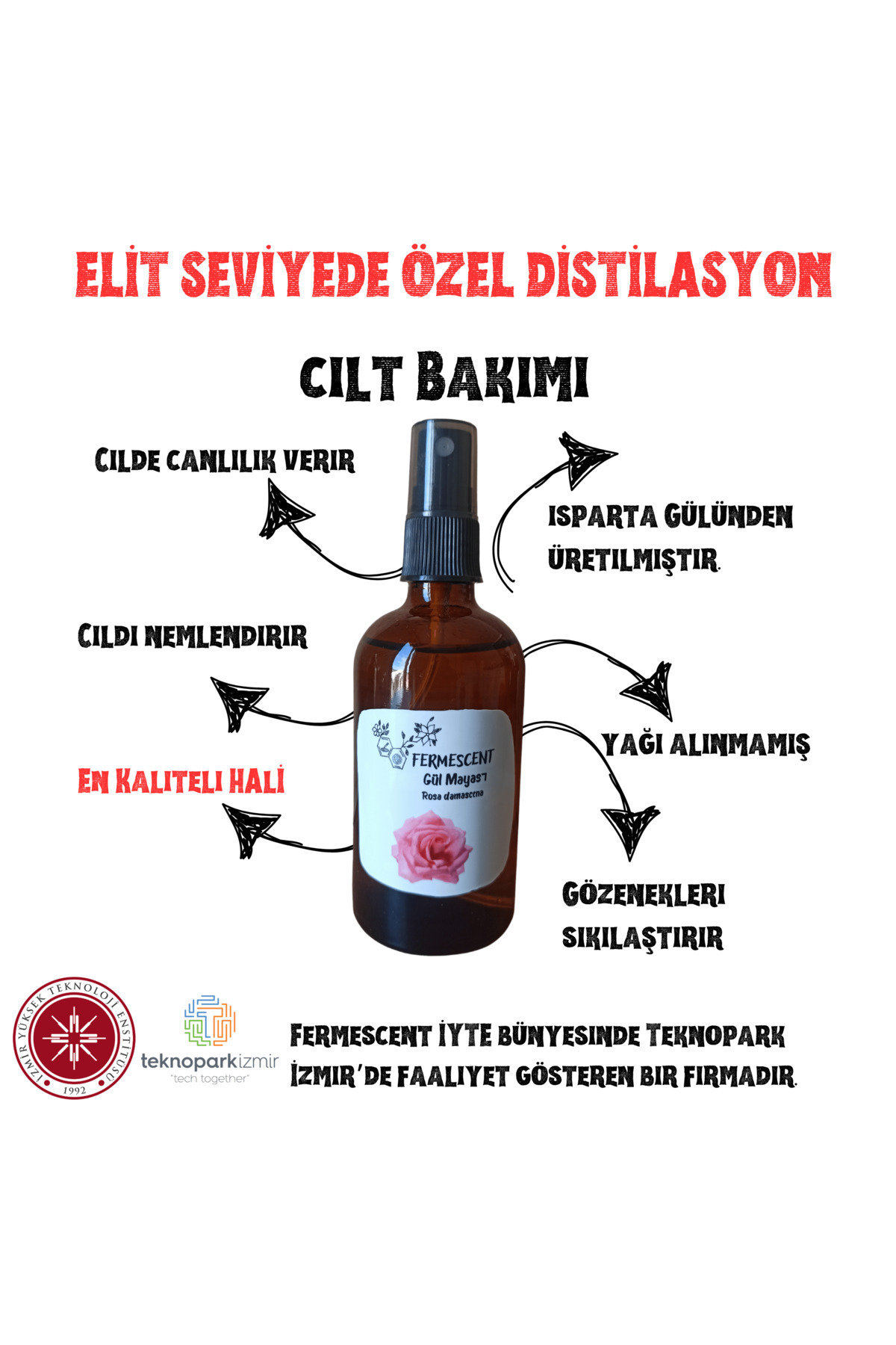Fermescent Gül Mayası Suyu Hidrosolü - 1. Kalite - Yeni Hasat Aydınlatıcı Gözenek Sıkılaştırıcı Yağı Alınmamış