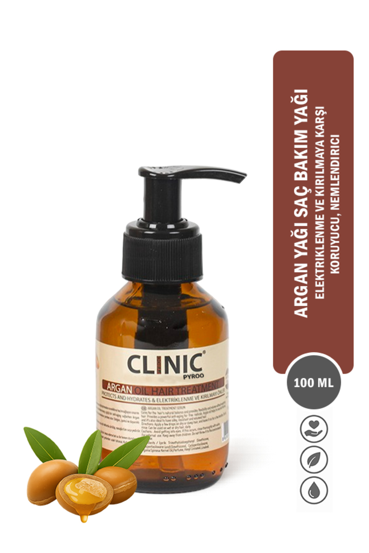 CLINIC PROFESSIONAL Argan Yağı Saç Bakım Yağı – Elektriklenme Ve Kırılmaya Karşı Koruyucu, Nemlendirici - 100 ml