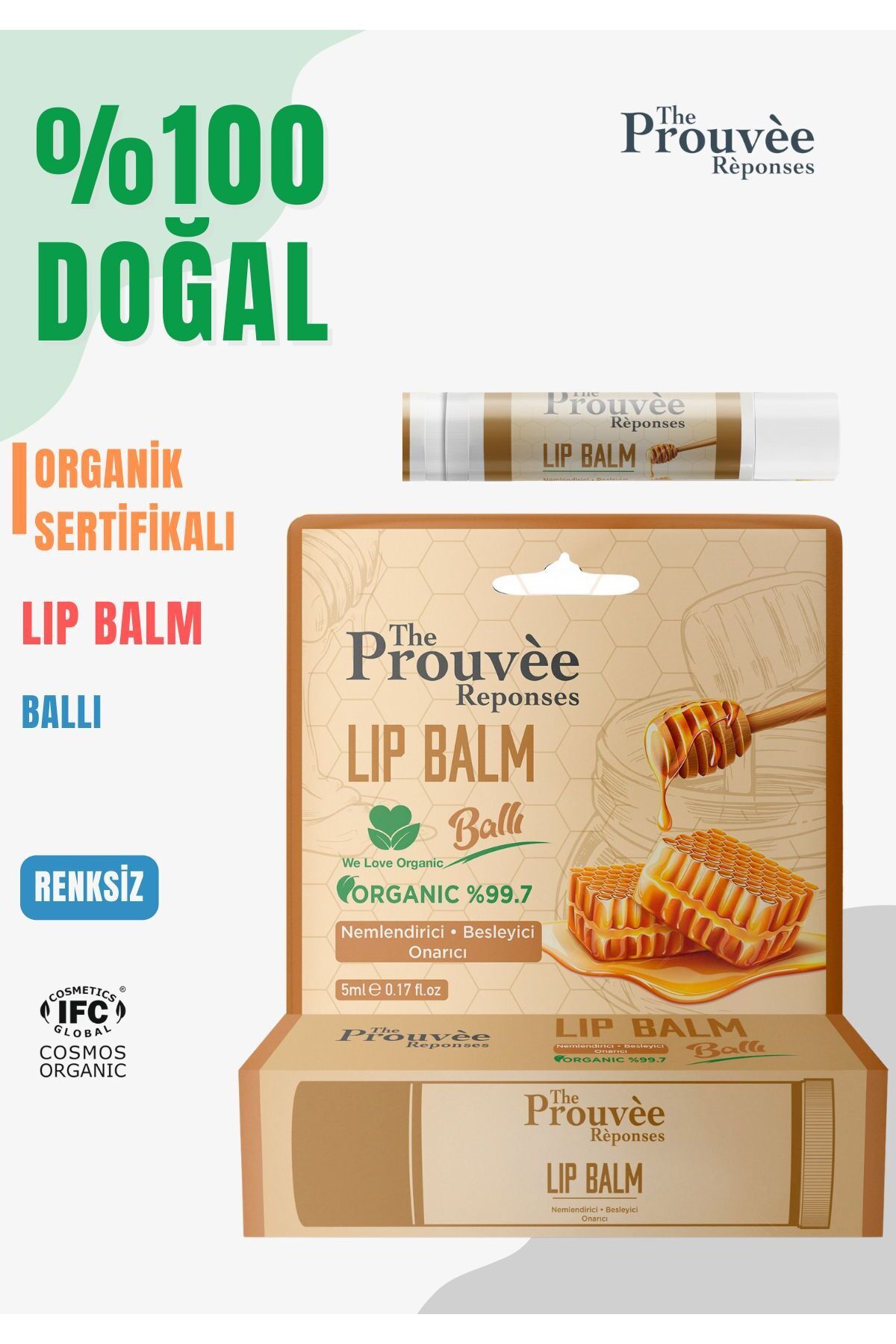 The Prouvee Reponses Bal Aromalı Organik Içerikli Dudak Bakım Kremi 5ml - Honey Lip Balm 5ml