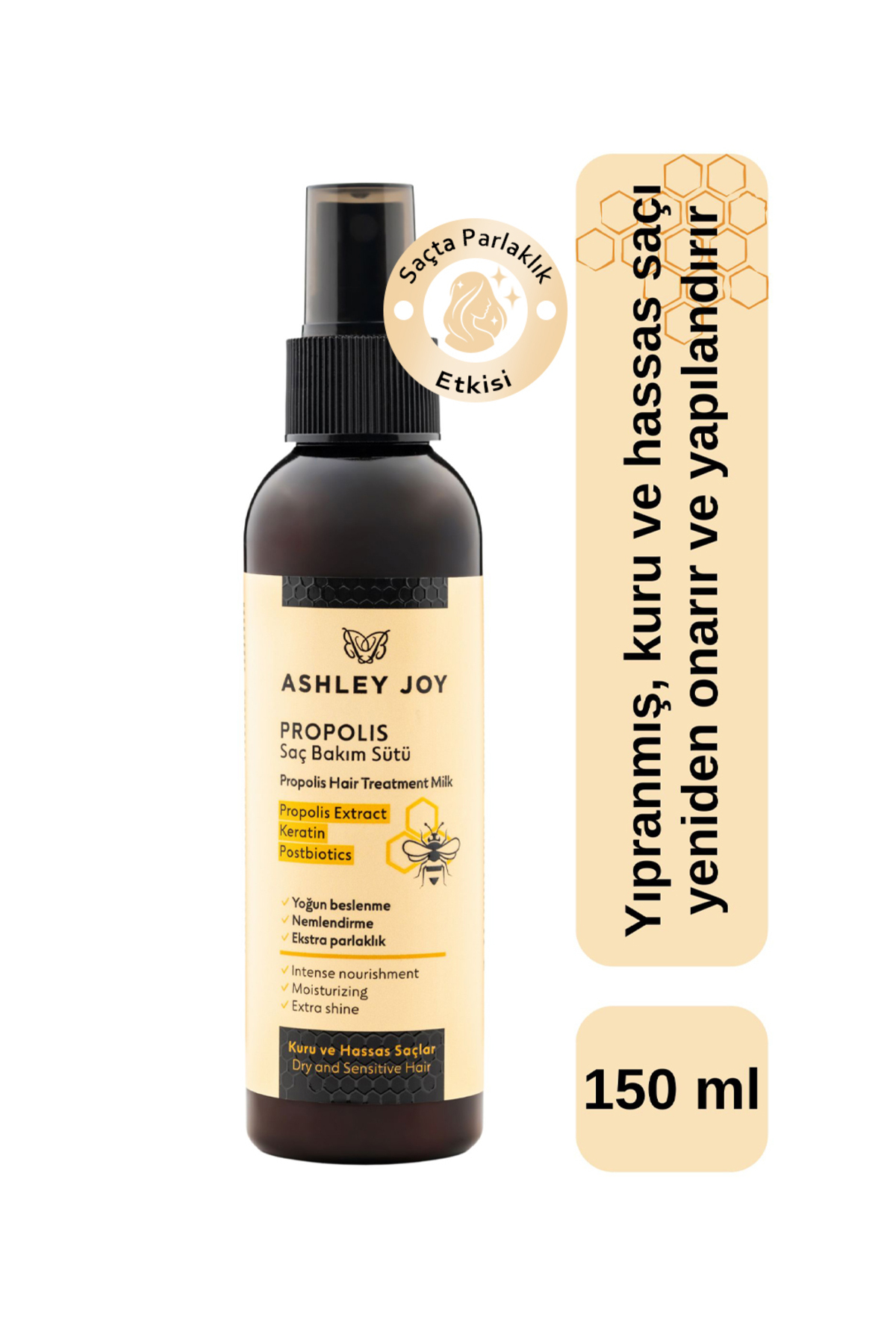 ASHLEY JOY Kuru Ve Hassas Saçlar Için Besleyici Onarıcı Propolis, Procapil Keratin Saç Bakım Sütü