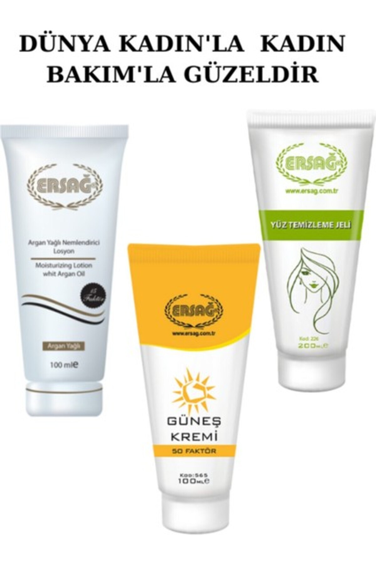 Ersağ Güneş Kremi.yüz Temizleme Jeli. Argan Yağlı Nemlendirici.