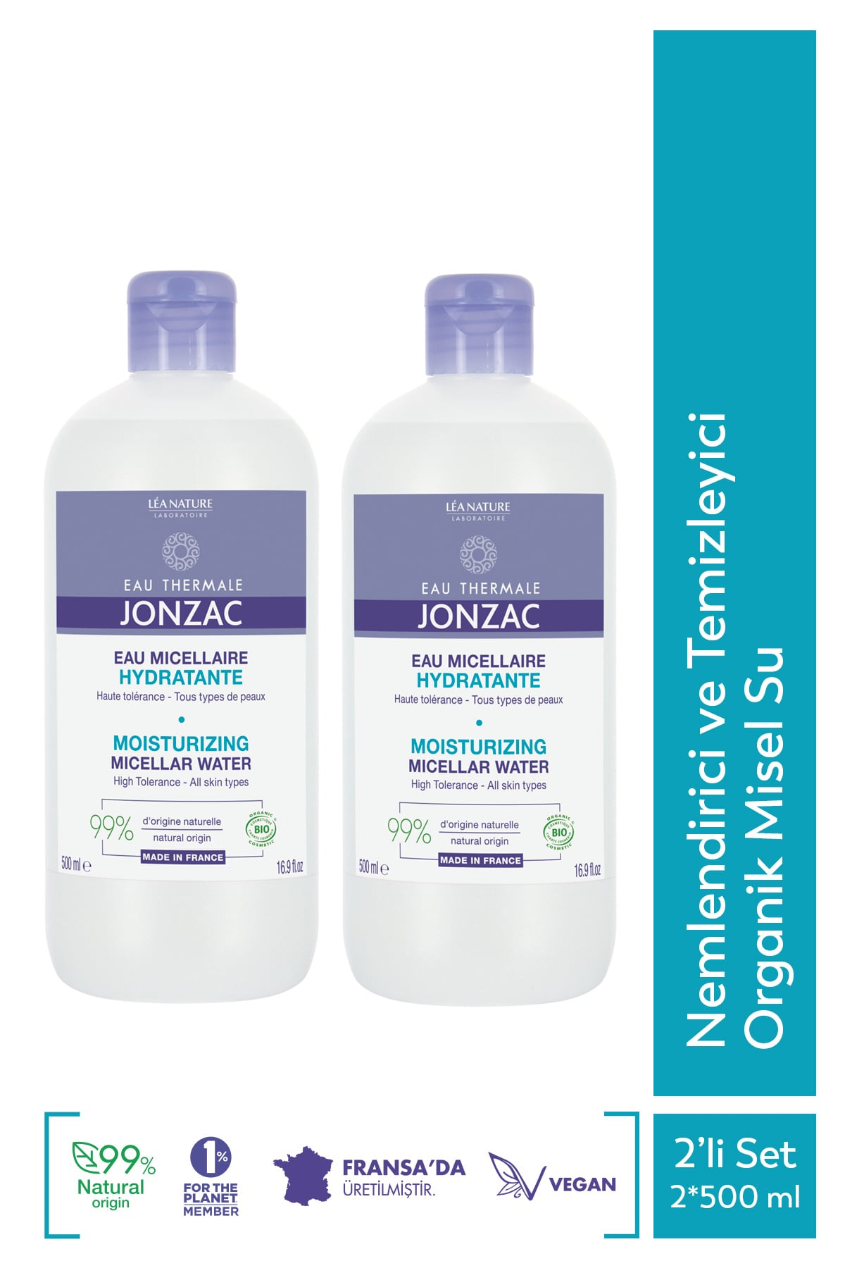 Eau Thermale Jonzac Nemlendirici ve Temizleyici Organik Misel Su 2x500ml