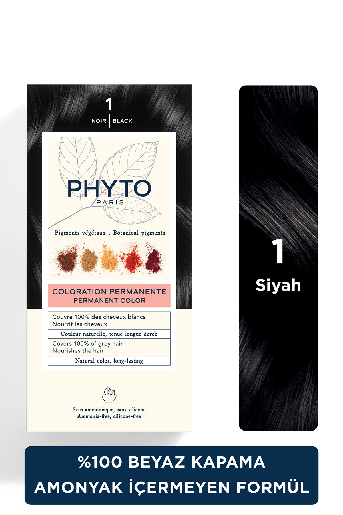 Phytocolor 1 Siyah Amonyaksız Kalıcı Bitkisel Saç Boyası