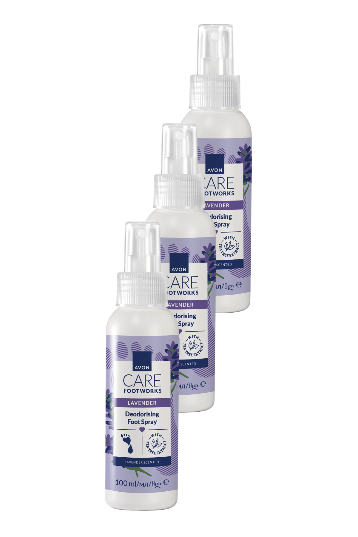 AVON Footworks Lavanta Özlü Koku Önleyici Ayak Spreyi 100ml Üçlü Paket