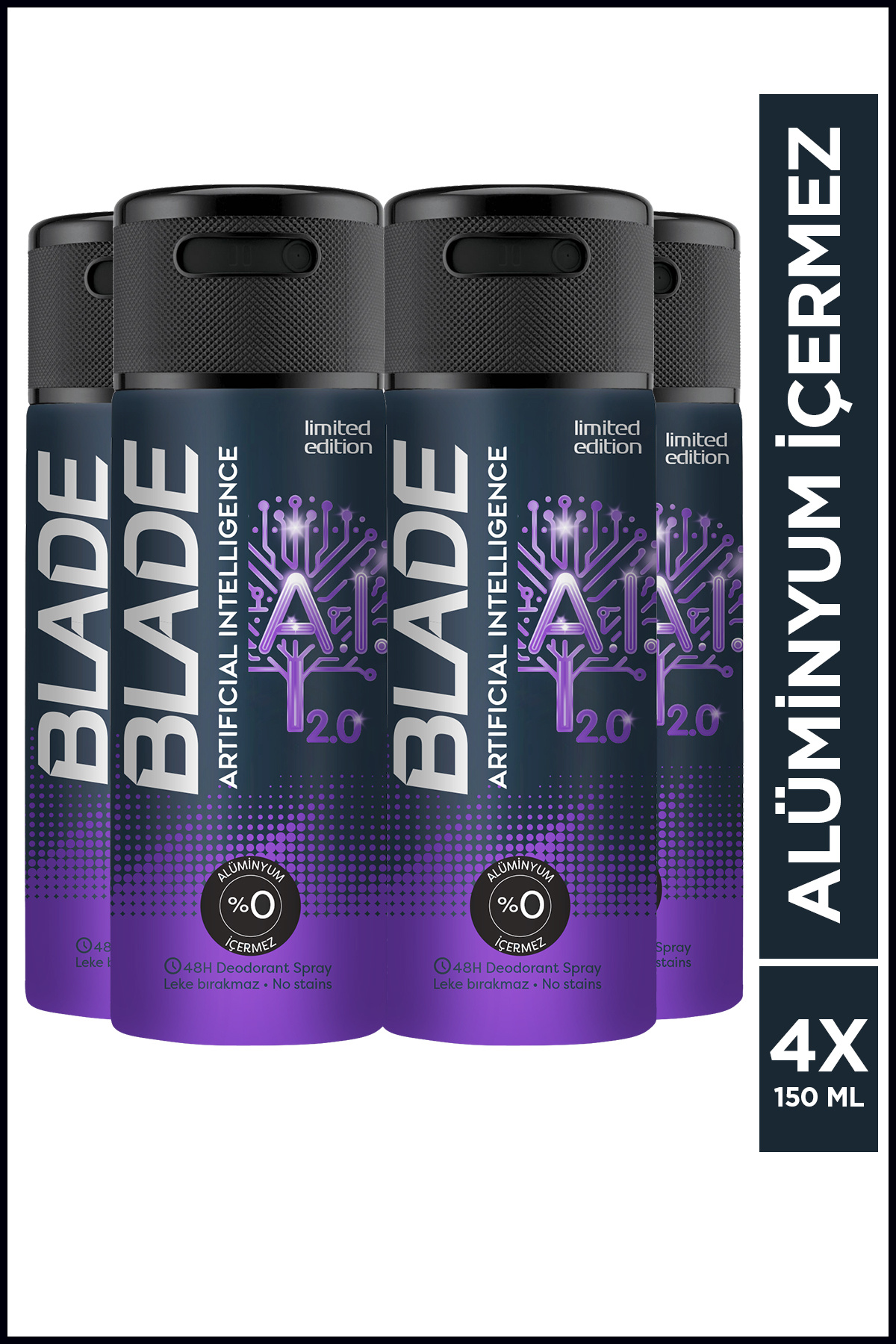 Blade Artificial Intelligence 2.0 Erkek Deodorant 4x150 Ml Hızlı Kurur, Leke Bırakmaz
