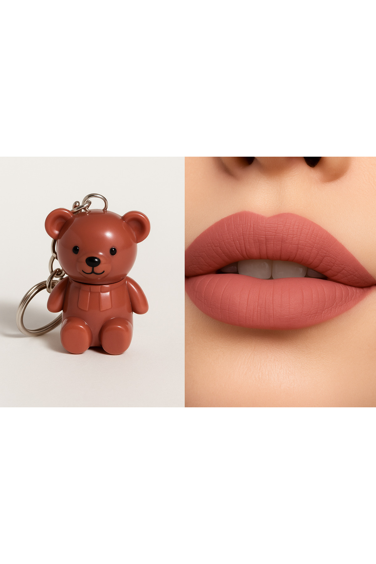 MİNGODAN 1 Adet Ayıcık Sevimli Lip Gloss Mat Ruj Dudak Bakımı Ve Anahtarlık Kadın Aksesuar