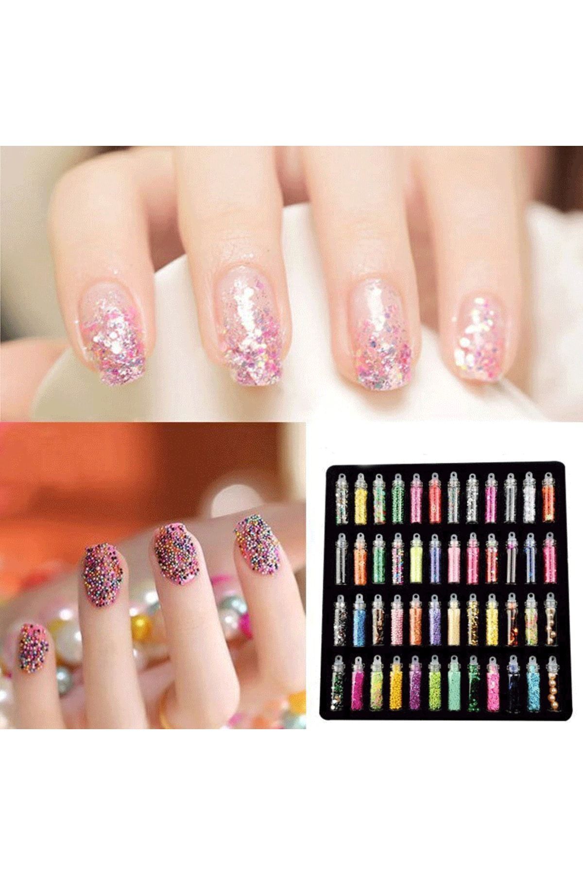 Beauty Box Büyük Boy Nail Art 48'li Sim Pul Mix Set Tırnak Göz Çevresi Süsleme Kalıcı Oje Protez Tırnak