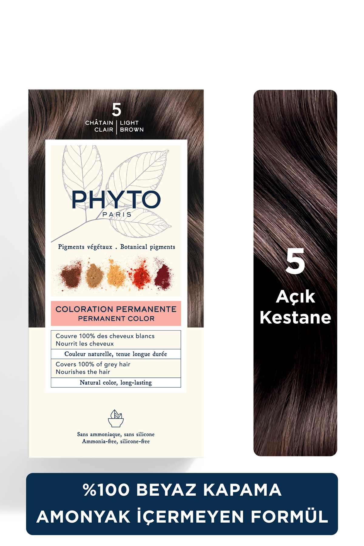 Phytocolor 5 Açık Kestane Amonyaksız Kalıcı Bitkisel Saç Boyası