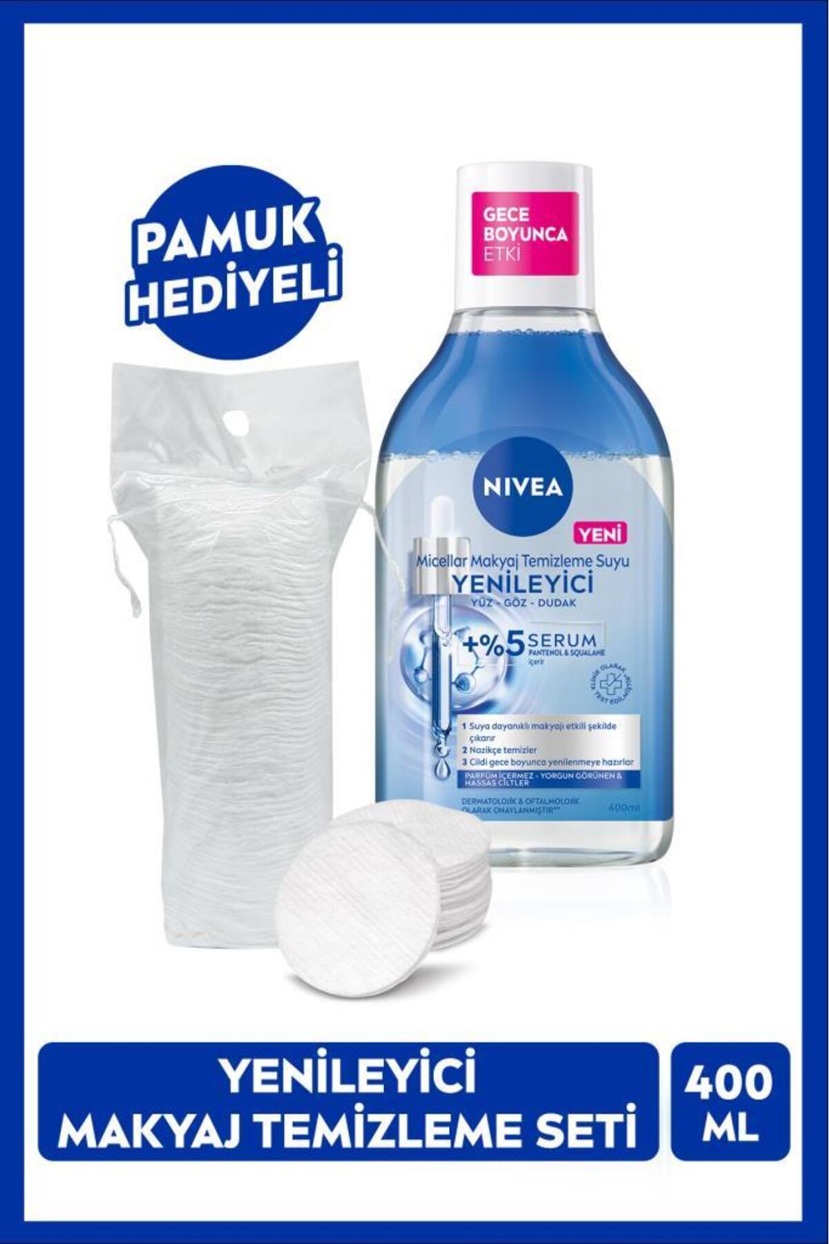 NIVEA Yenileyici Micellar Makyaj Temizleme Suyu 400ml,Serum İçerikli, Hassas Cilt, Pamuk Hediyeli