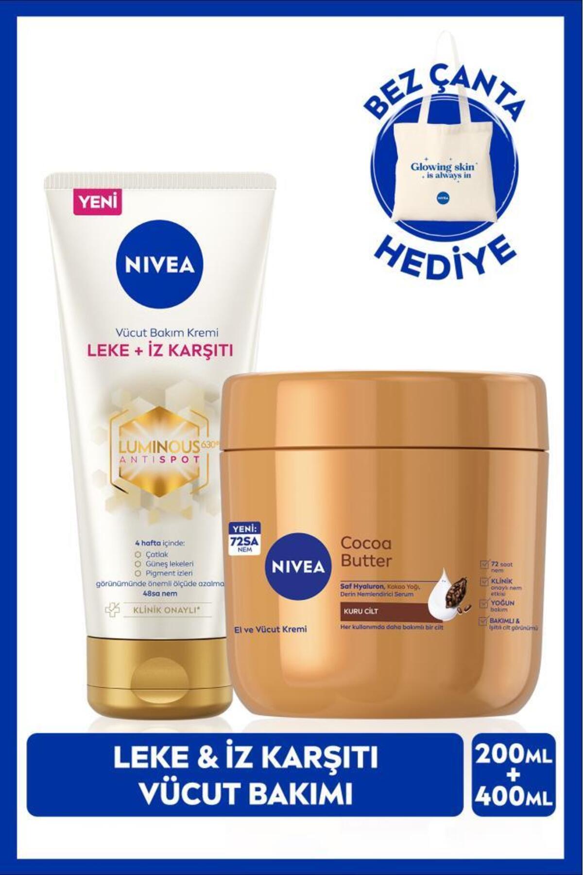NIVEA Luminous630 Leke Iz Karşıtı Vücut Kremi 200ml Ve Cocoa Butter Nemlendirici Krem 400ml,çanta Hediyeli