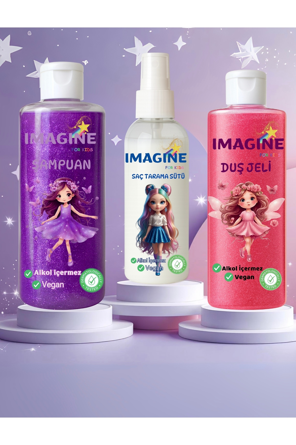 Imagine Forkids 🌟ımagine Işıltılı 3’lü Çocuk Bakım Seti – Şampuan Duş Jeli Saç Tarama Sütü %100 Güvenilir