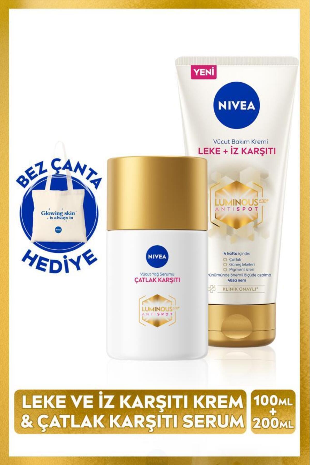 NIVEA Luminous630 Çatlak Karşıtı Vücut Yağ Serumu 100ml Ve Leke Iz Karşıtı Vücut Kremi 200ml, Çanta Hediye