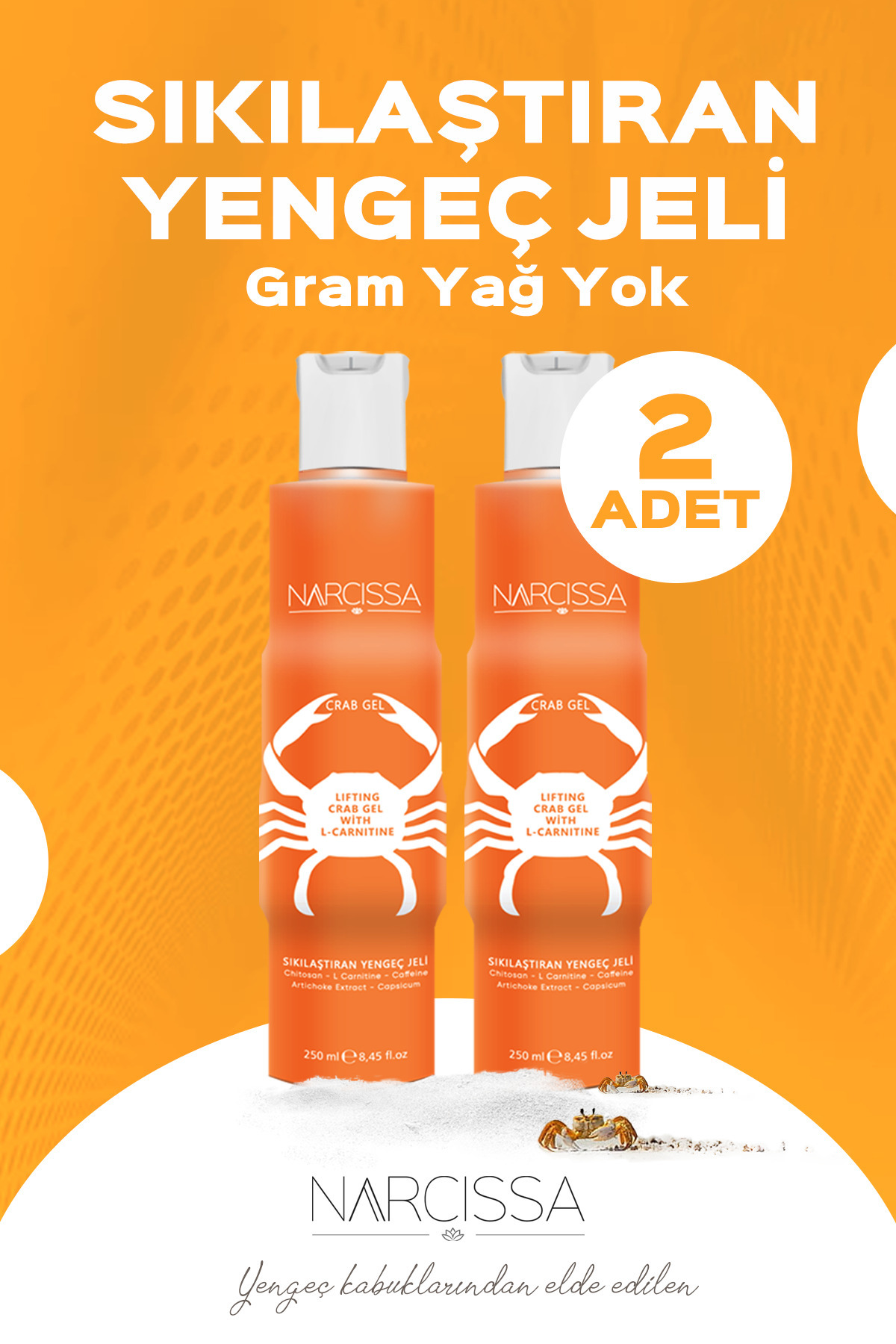 Narcissa 2 Adet - Sıkılaştırıcı Yengeç Jeli, Selülit Ve Çatlak Giderici Jel 250ml