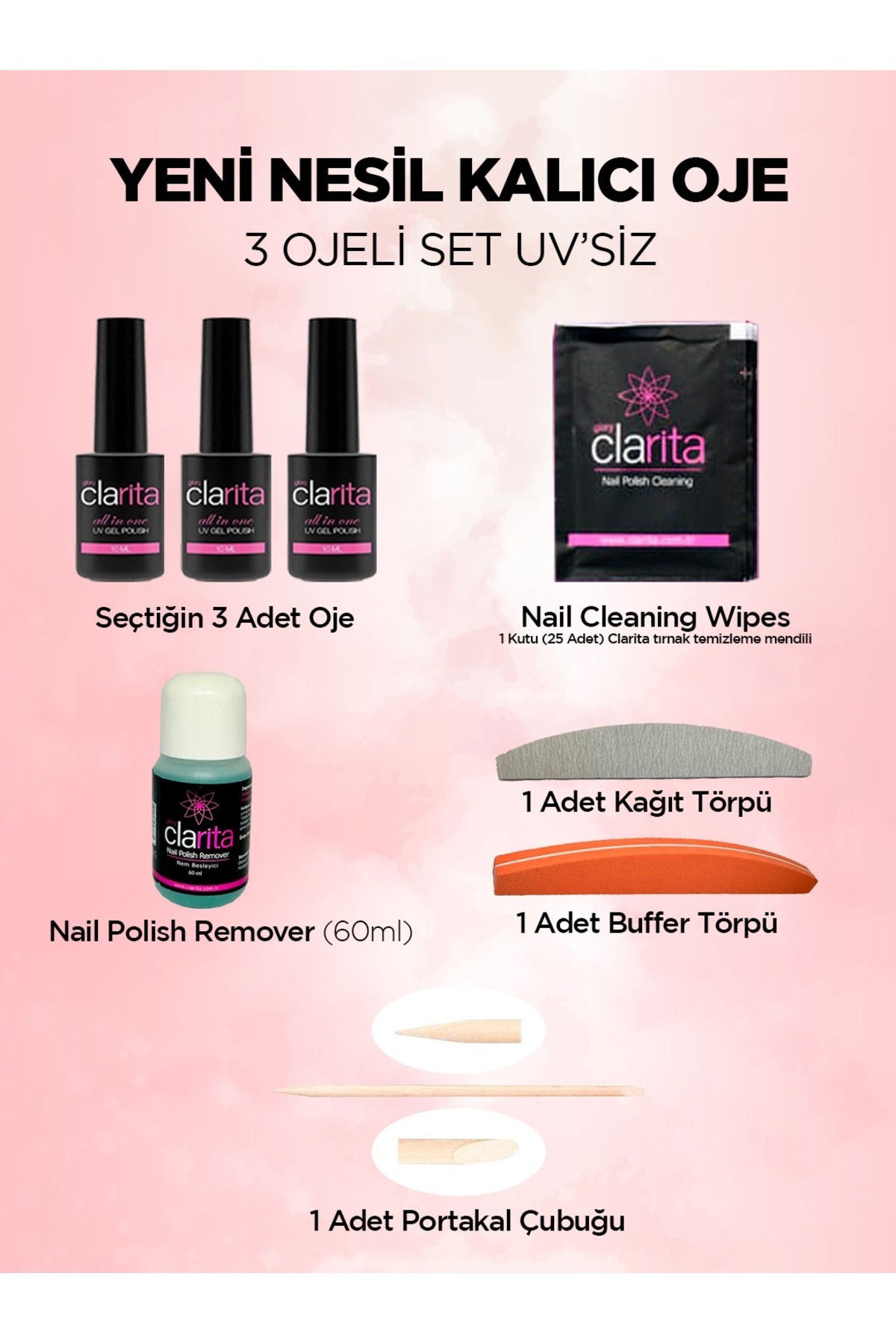clarita 3 OJELİ CİHAZSIZ Yeni Nesil Kalıcı Oje SETİ (RENK KODLARINI SİPARİŞ SORUSU OLARAK BELİRTİNİZ)