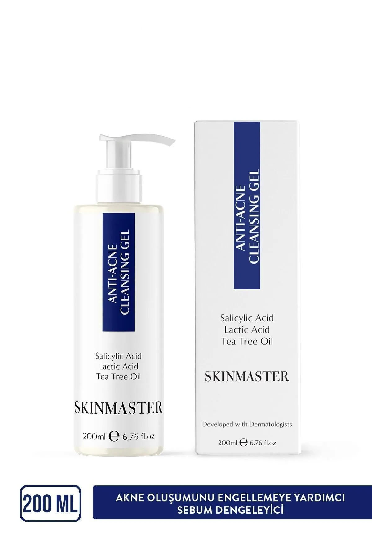 SkinMaster Akne ve Siyah Nokta Karşıtı Sebum Dengeleyici Yüz Temizleme Jeli (bha +lactic Acid +tea Tree Oil)