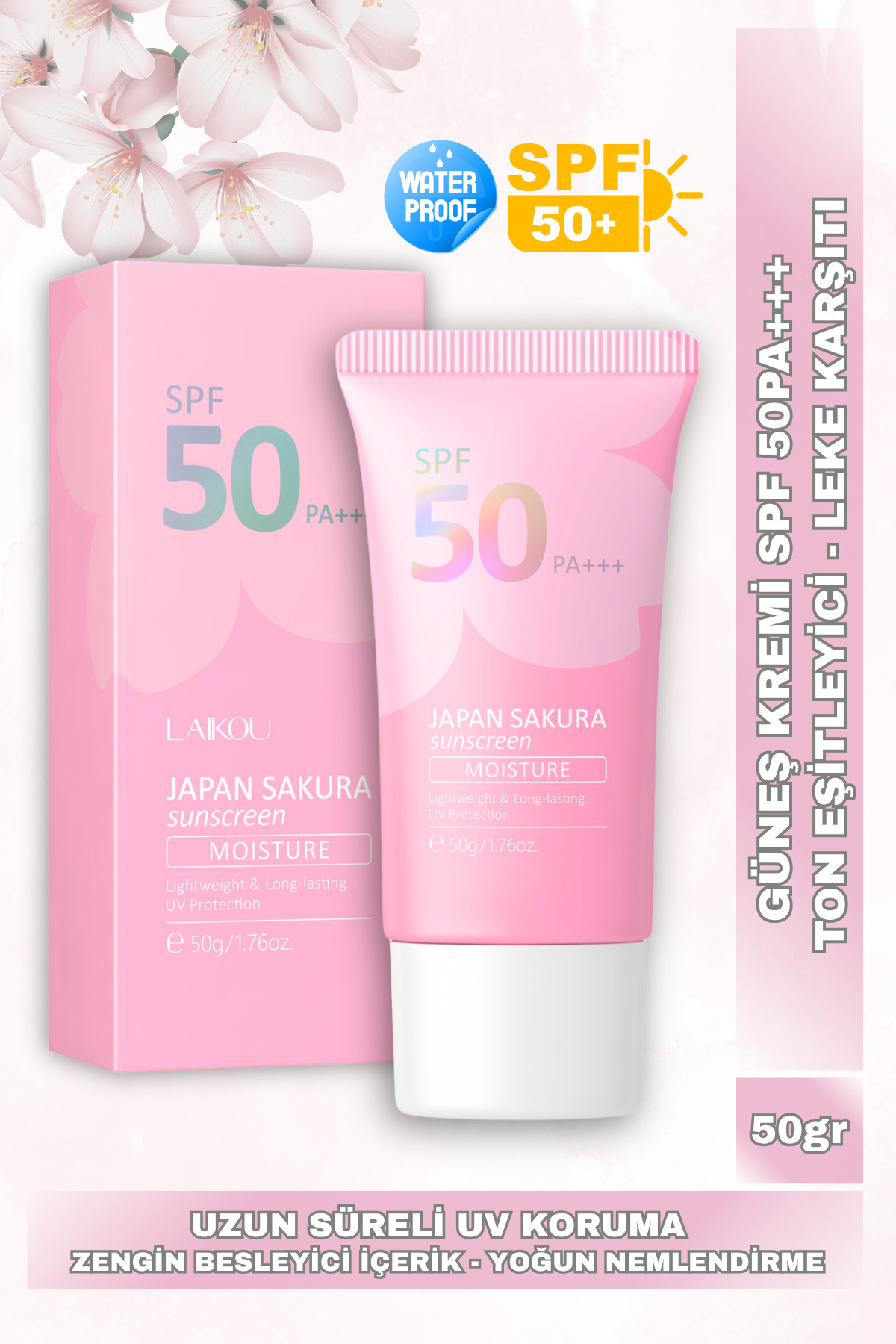 LAIKOU SPF 50+ Yüksek Korumalı Leke Karşıtı Ton Eşitleyici Tüm Cilt Tipleri Nemlendirici Güneş Kremi 50ml
