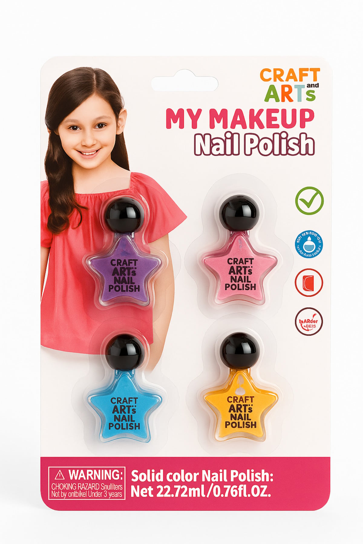 Craft and Arts Çocuk Oje Seti 4’lü – Renkli Yıldız Şişe Tasarımı, 5+ Yaş, 22.72 ml