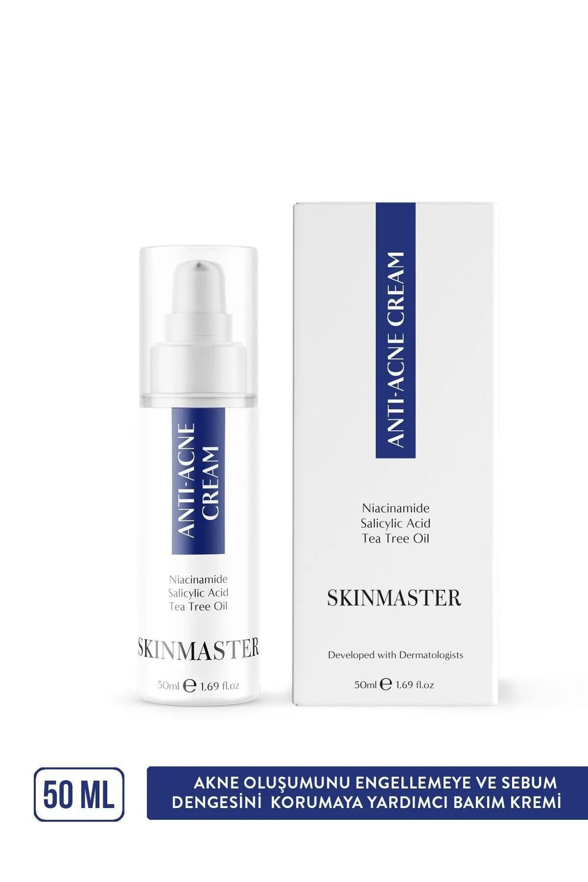 SkinMaster Akne Ve Siyah Nokta Karşıtı Sebum Dengeleyici Bakım Kremi ( Bha %2 + Niacinamide %5 + Tea Tree Oil)