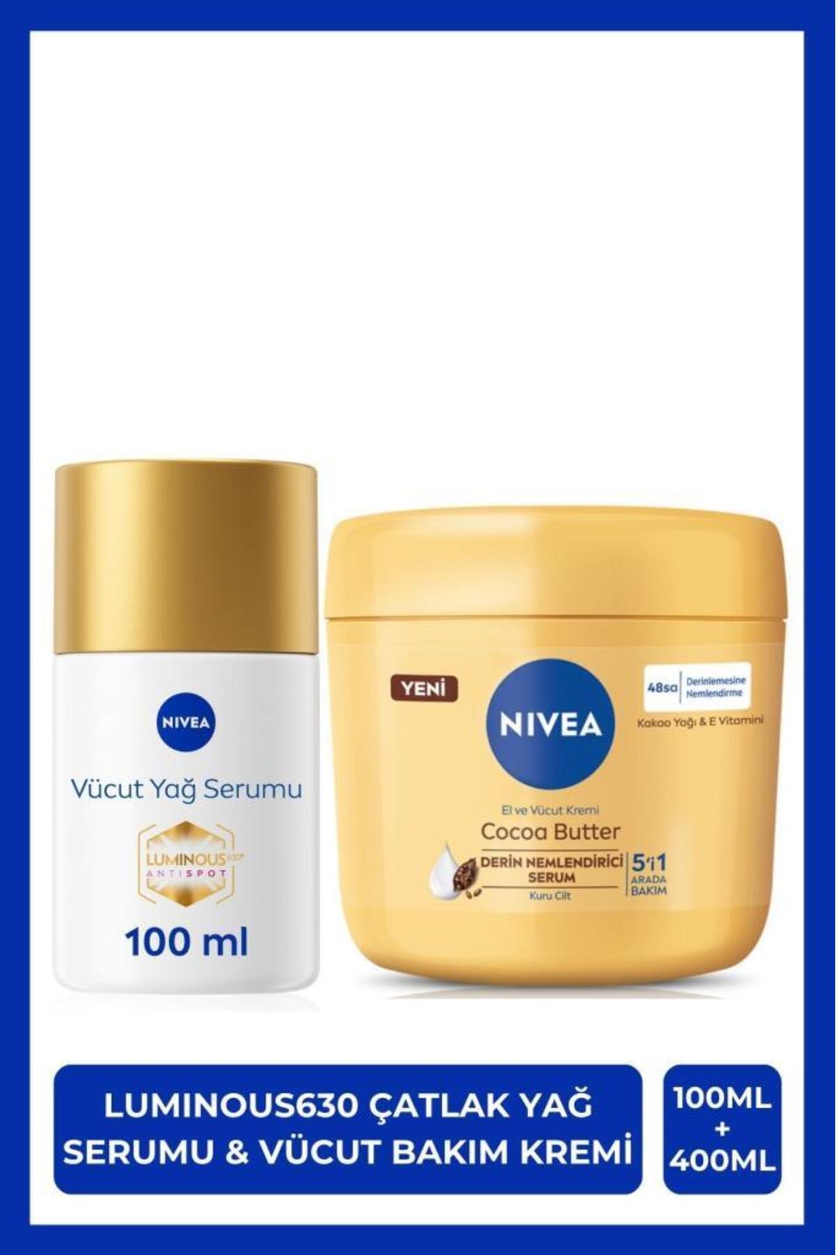 NIVEA Çatlak Karşıtı Vücut Yağ Serumu 100ml ve Cocoa Butter Nemlendirici Krem 400ml Luminous630