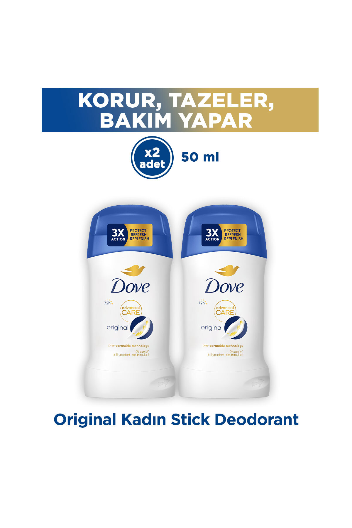 Dove Original Kadın Stick Deodorant Advanced Care 72 Saat 50 ml x2