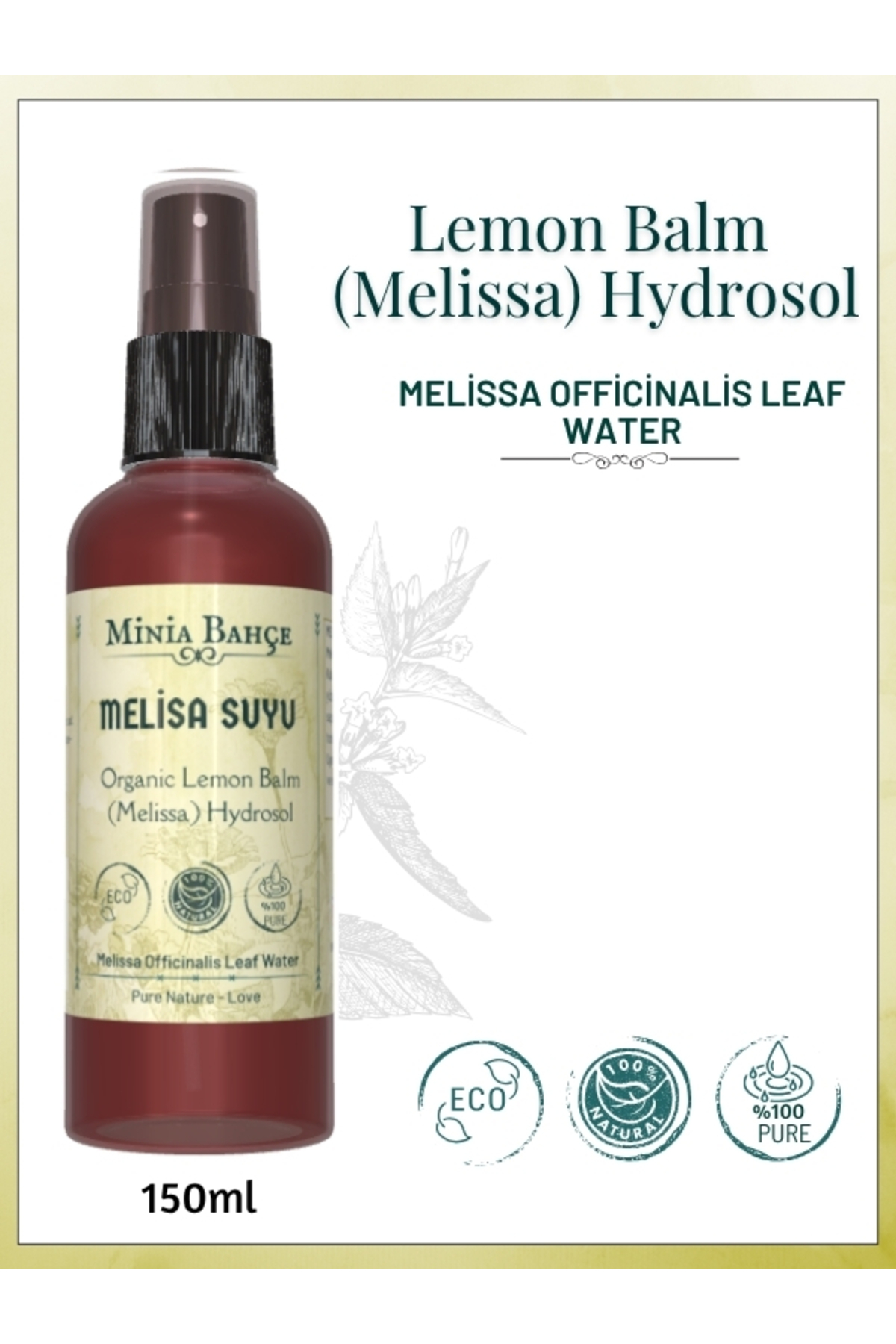 Minia Bahçe Bitki ve Sanat Atölyesi Melisa (OĞULOTU) Suyu, %100 Saf Ve Doğal , 150ml