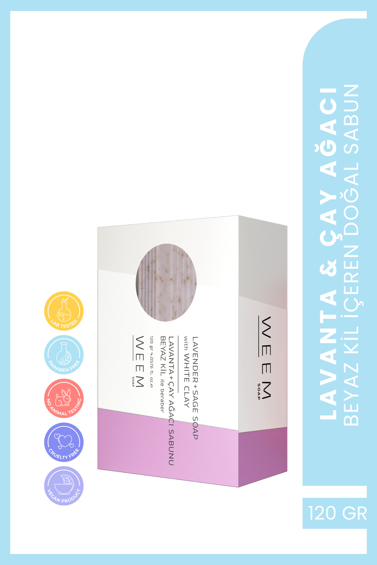 weem Lavanta & Çay Ağacı & Beyaz Kil Sabunu – Doğal Karşıtı Temizleyici, 100g