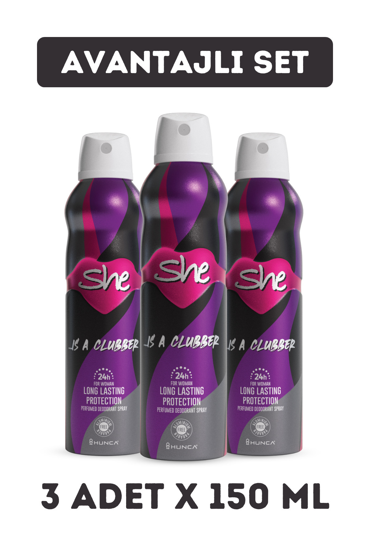 She Clubber Kadın Deodorant ( 3 Adet X 150 ml )